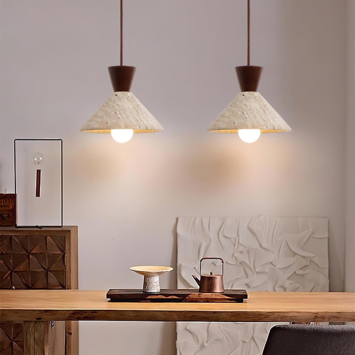 Ritta Travertine Pendant Lamp Hat Shape - Neutral Decor
