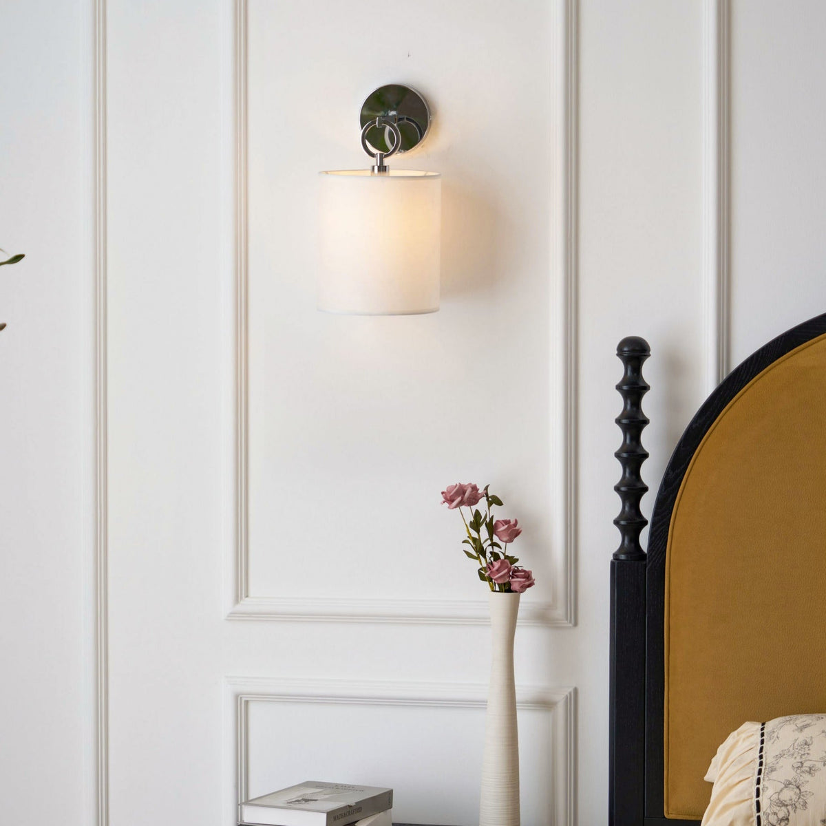 Emile Cylindrical Fabric Shade Wall Lamp Farmhouse