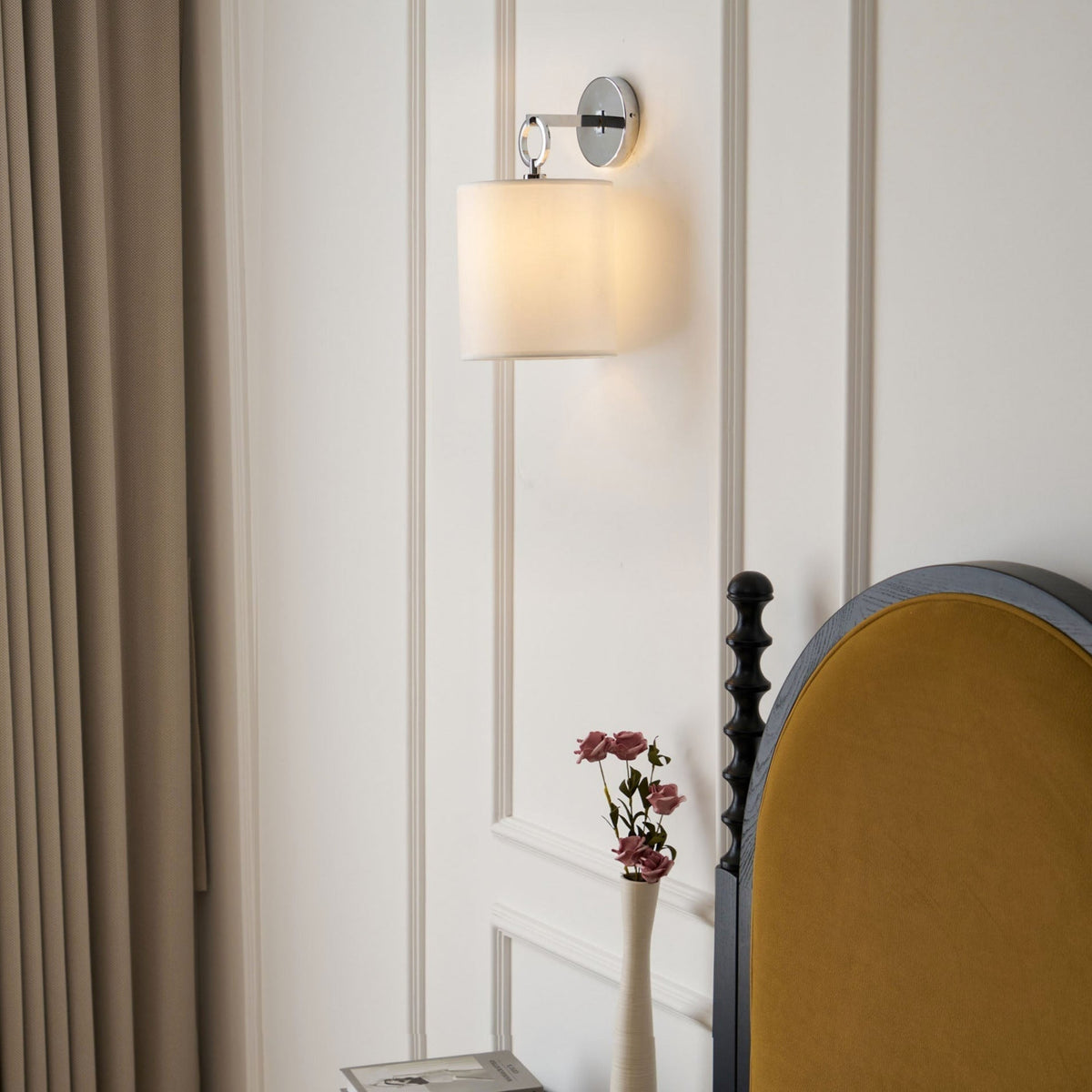 Emile Cylindrical Fabric Shade Wall Lamp Farmhouse