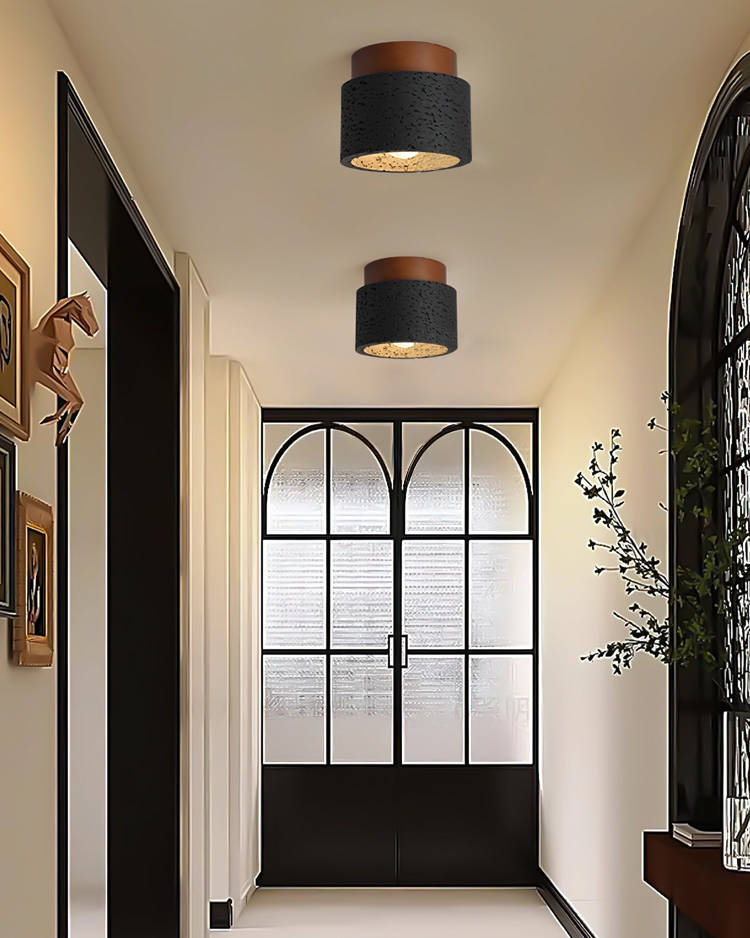 Ritta Sqaure&Round Ceiling Light Black& Yellow Travertine - Neutral Decor