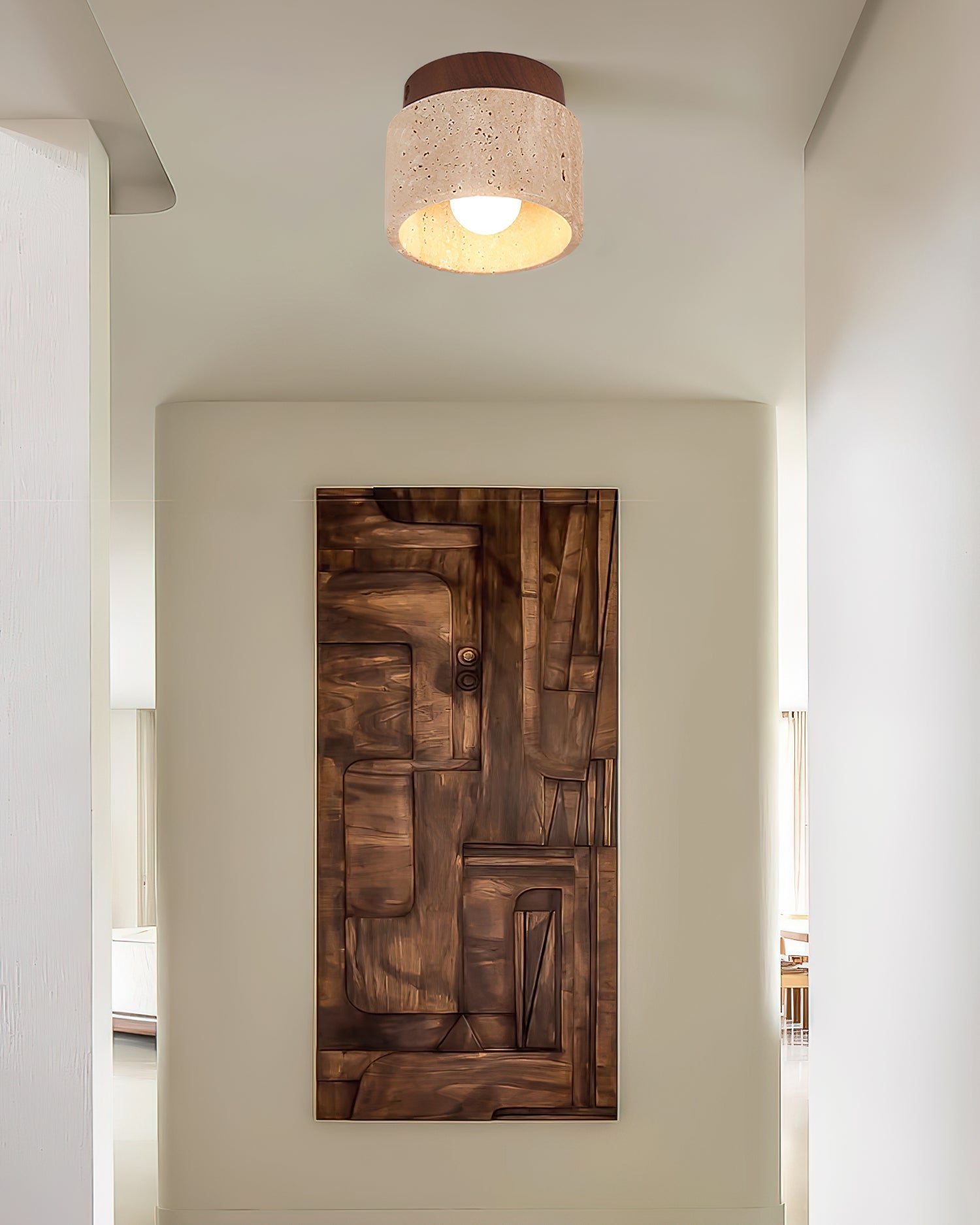 Ritta Sqaure&Round Ceiling Light Black& Yellow Travertine - Neutral Decor