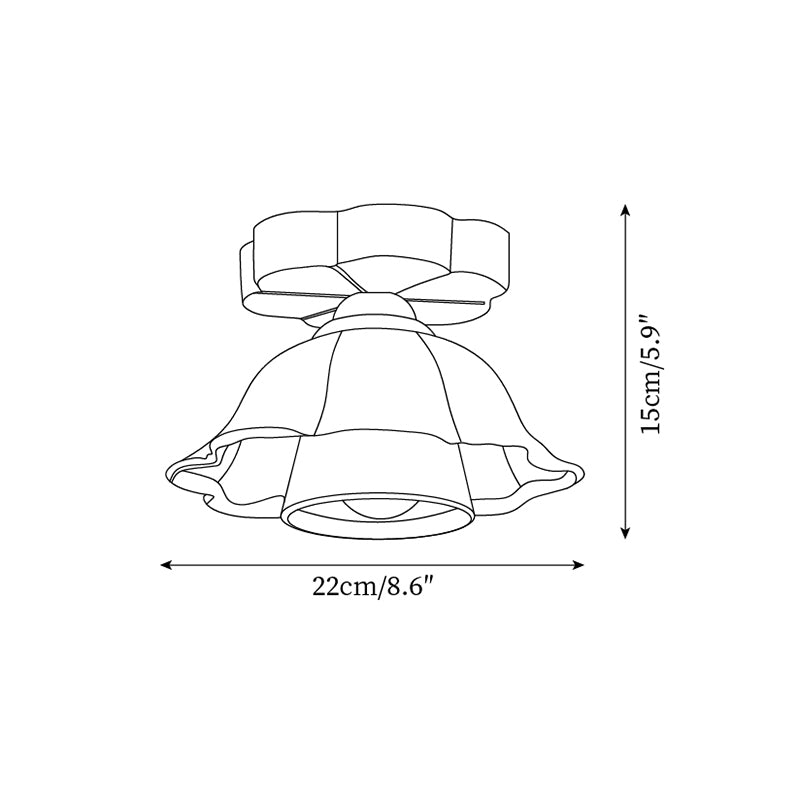 Ceiling Light Scalloped Fabric Shade Walnut Wood Canopy Vintage - Neutral Decor
