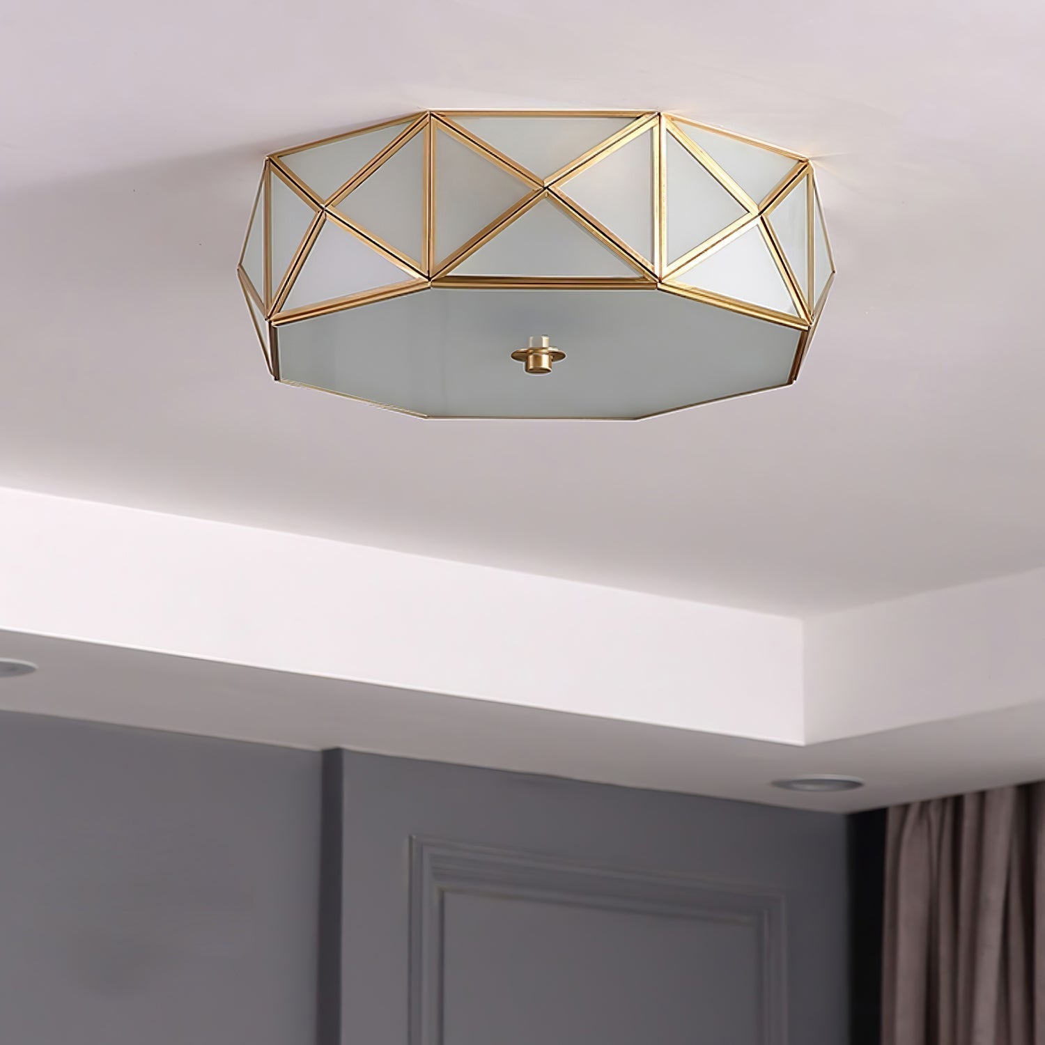 Celivise Geometric Shaped Brass Glass Flush Ceiling Light