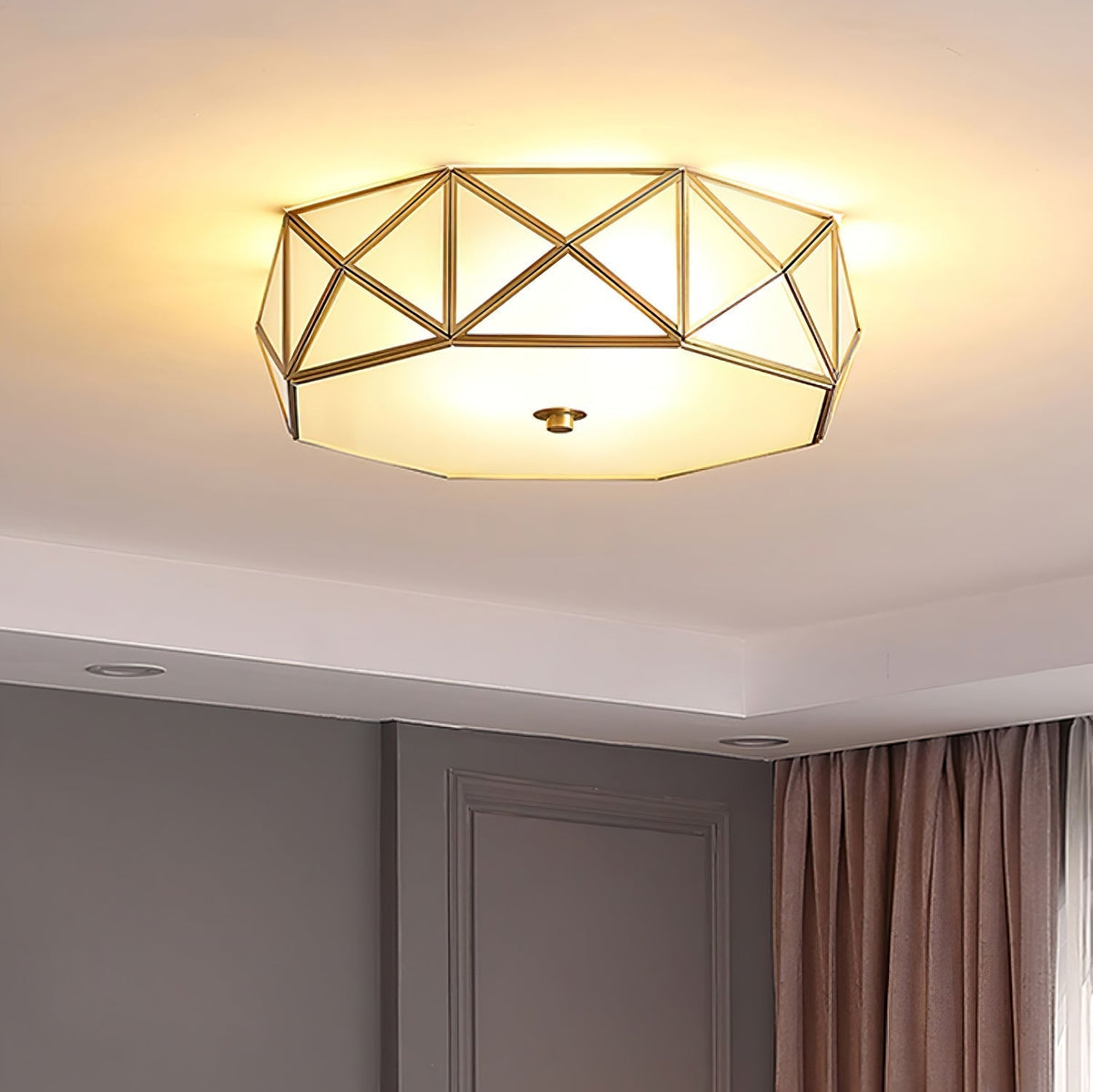 Celivise Geometric Shaped Brass Glass Flush Ceiling Light