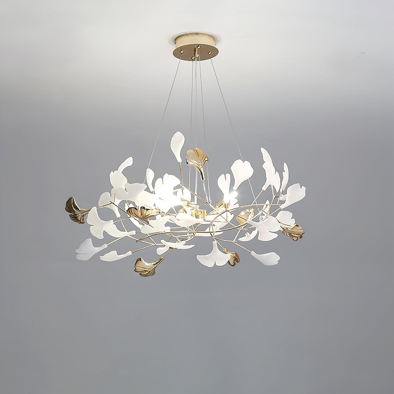 Eliinira Chandelier Gingko Ceramic Leaves Iron Frame
