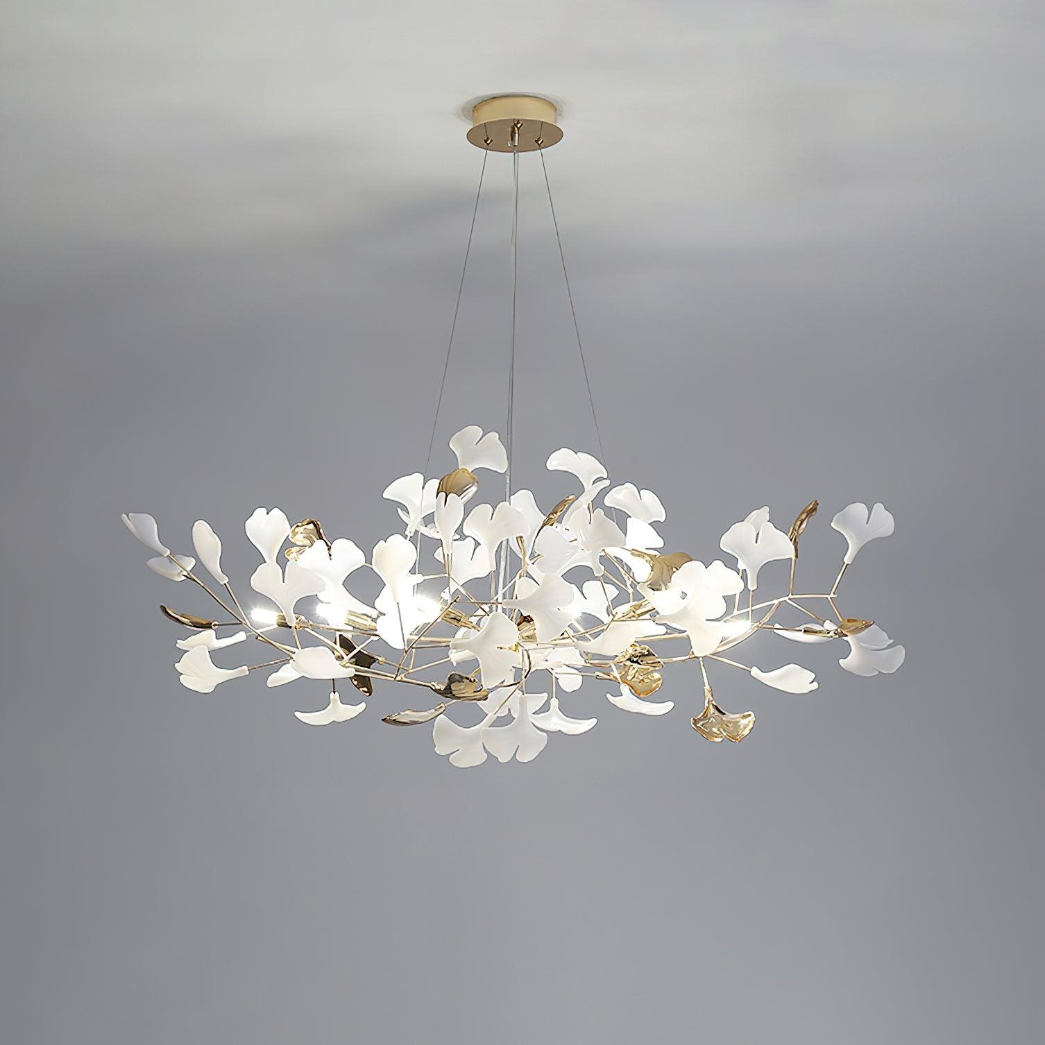 Eliinira Chandelier Gingko Ceramic Leaves Iron Frame