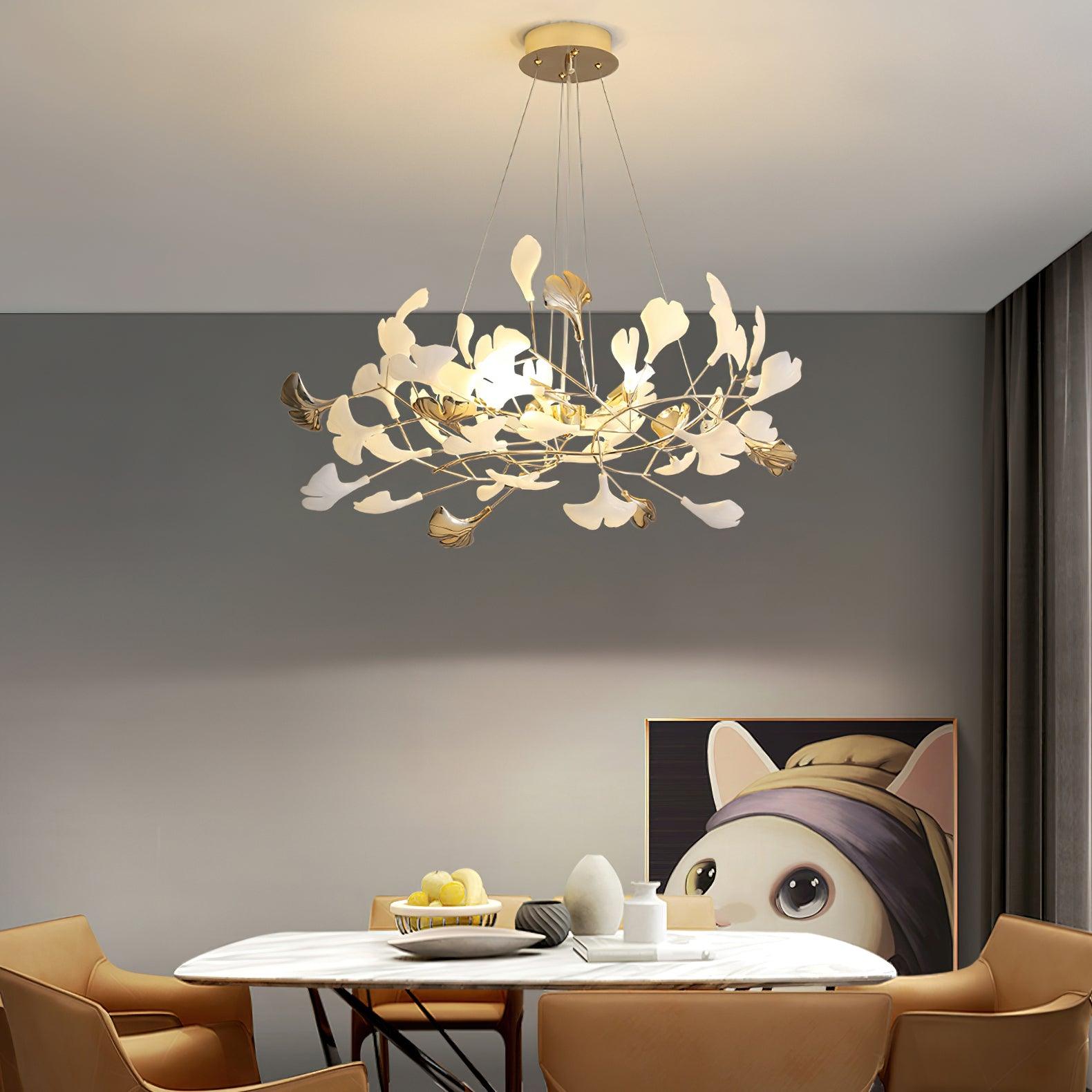 Eliinira Chandelier Gingko Ceramic Leaves Iron Frame