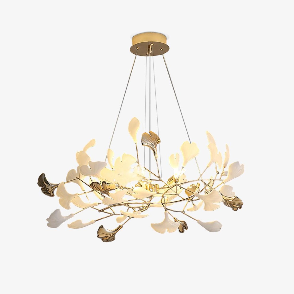 Eliinira Chandelier Gingko Ceramic Leaves Iron Frame