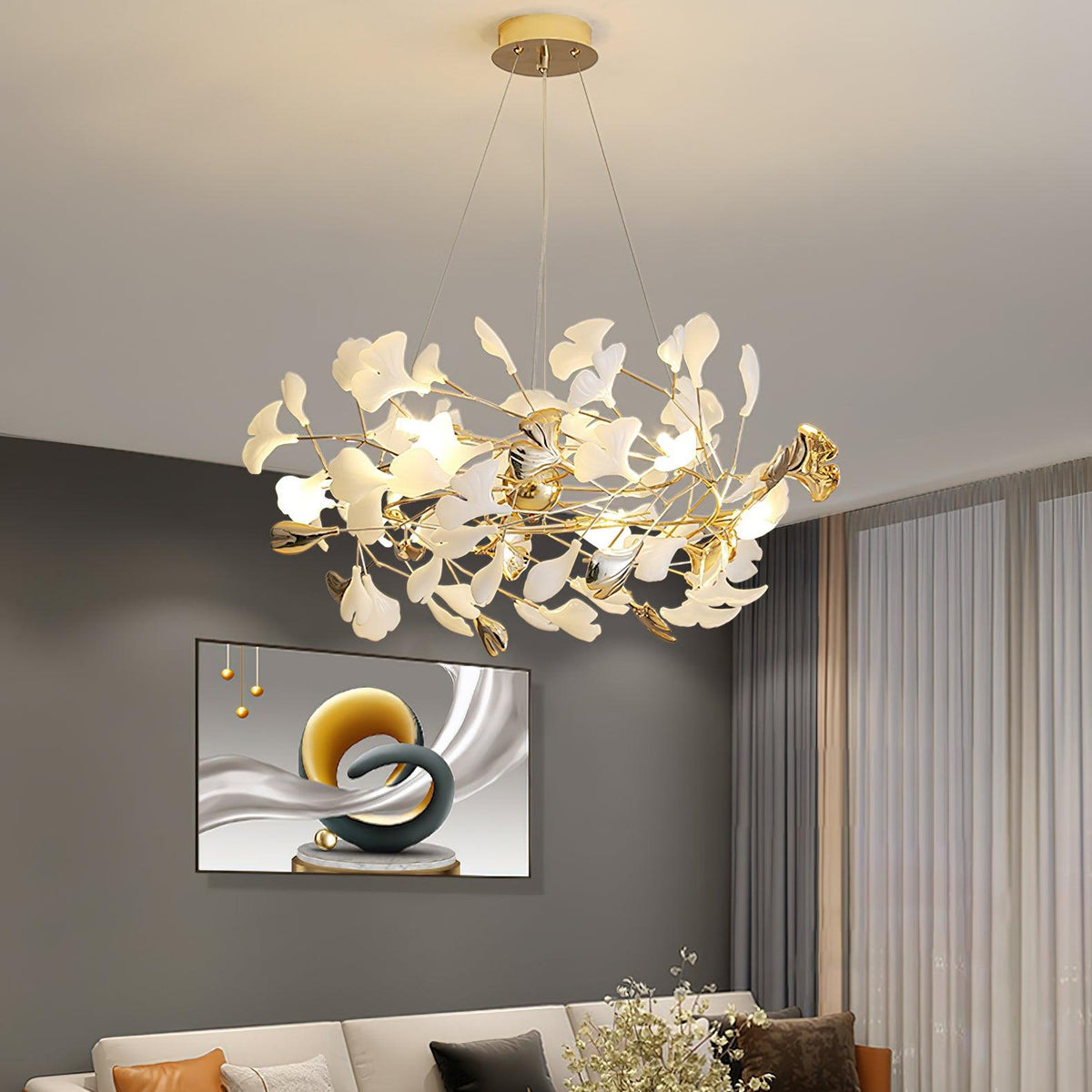 Quiven Chandelier Gingko Leaf Ceramic Gold Elegant