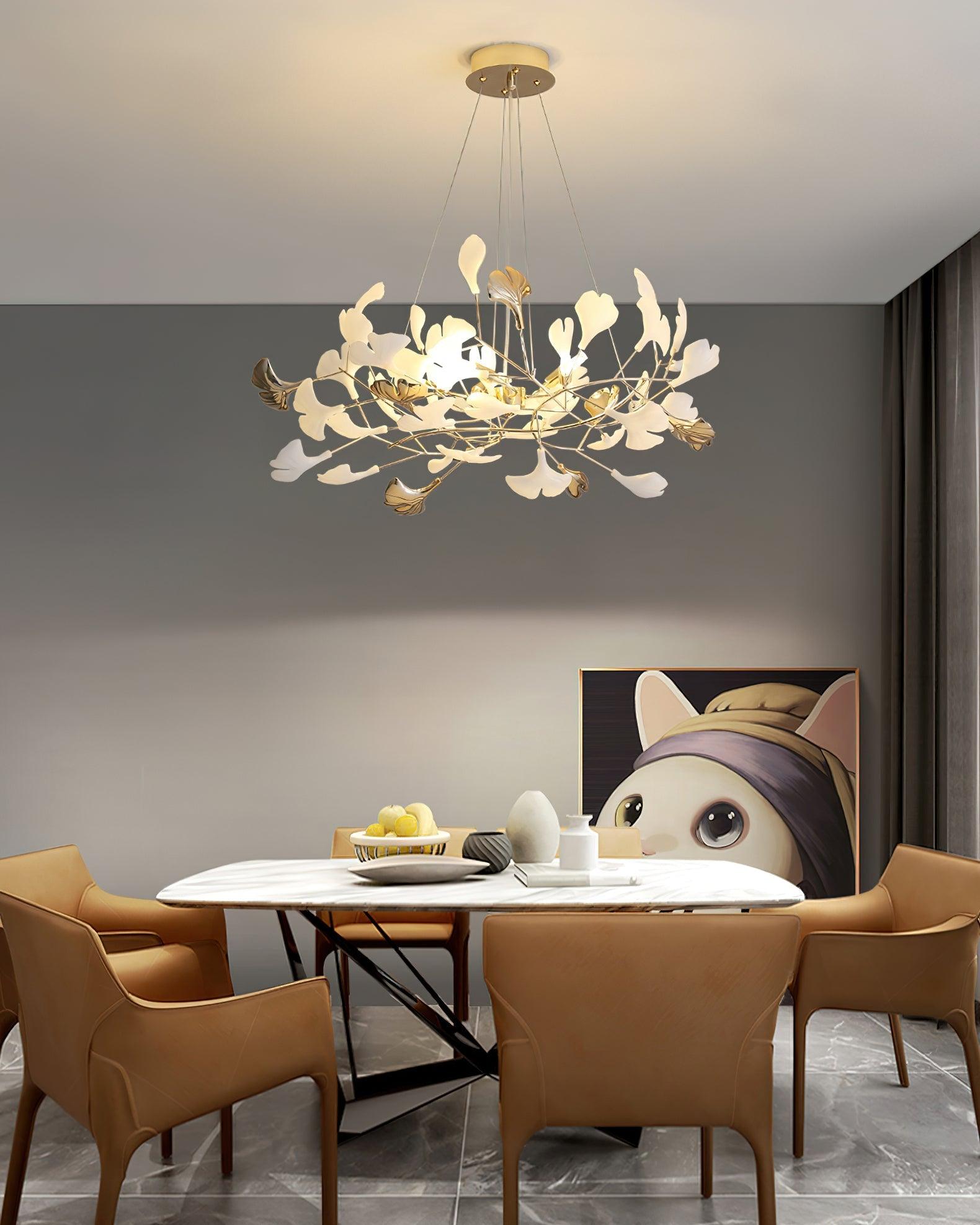 Eliinira Chandelier Gingko Ceramic Leaves Iron Frame