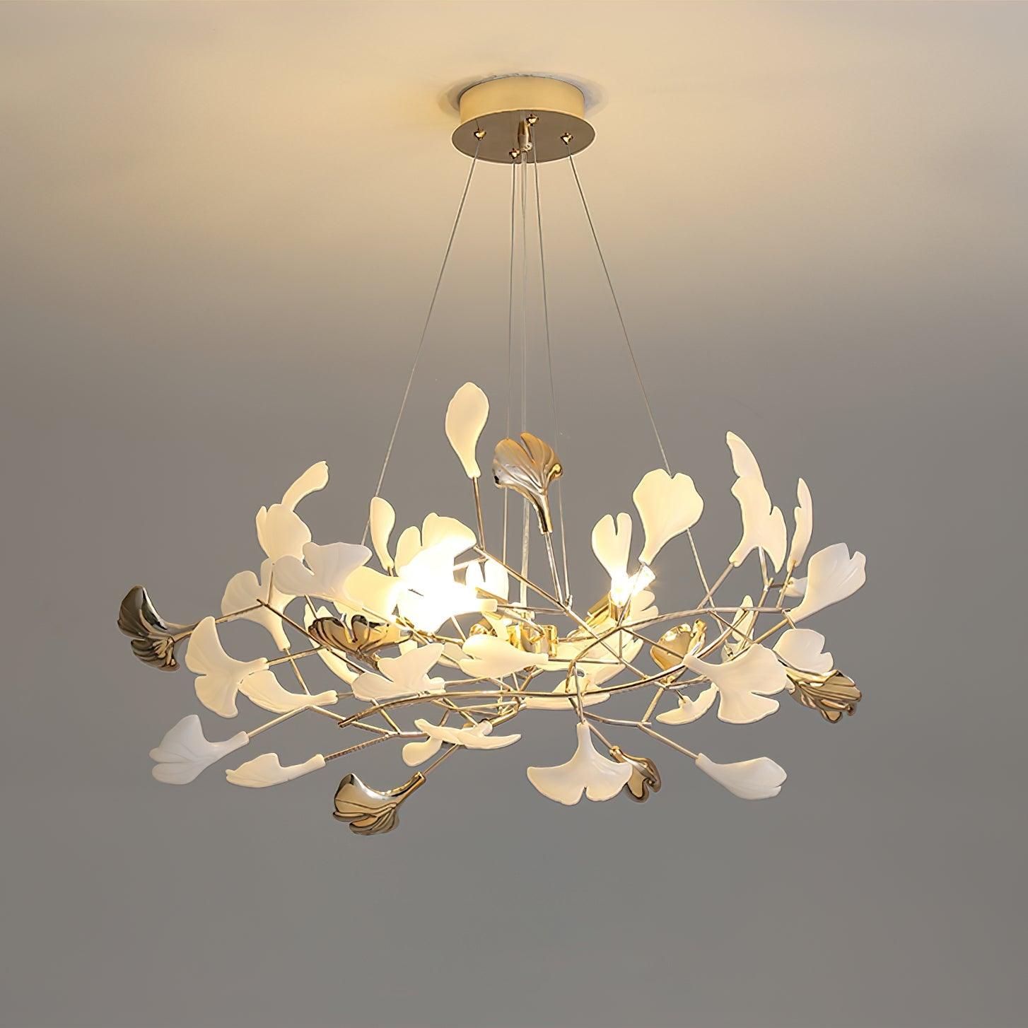 Eliinira Chandelier Gingko Ceramic Leaves Iron Frame