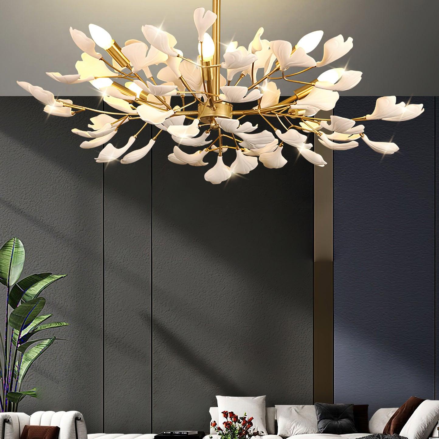 Nale Chandelier Ginkgo Leaf Brass Ceramic