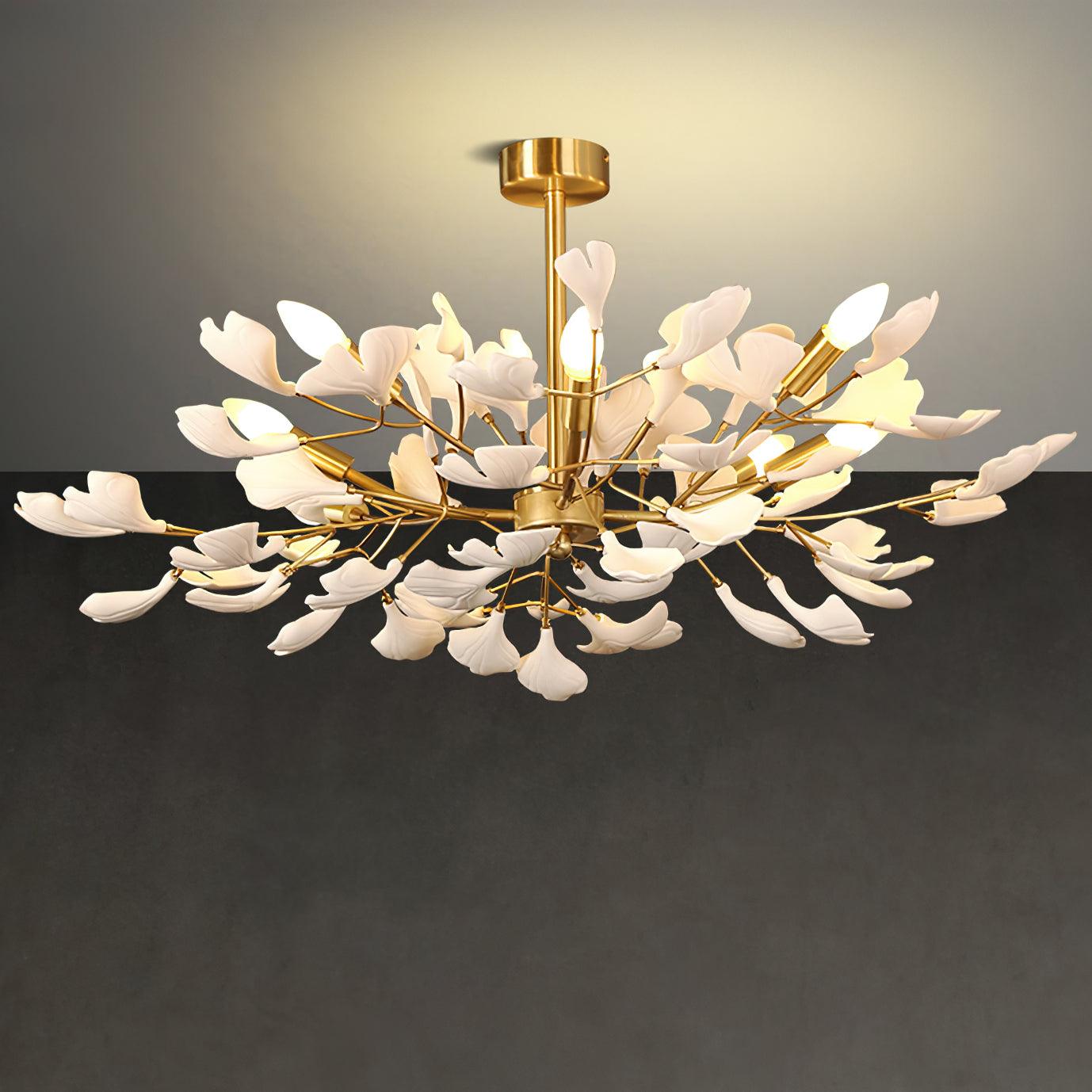 Nale Chandelier Ginkgo Leaf Brass Ceramic