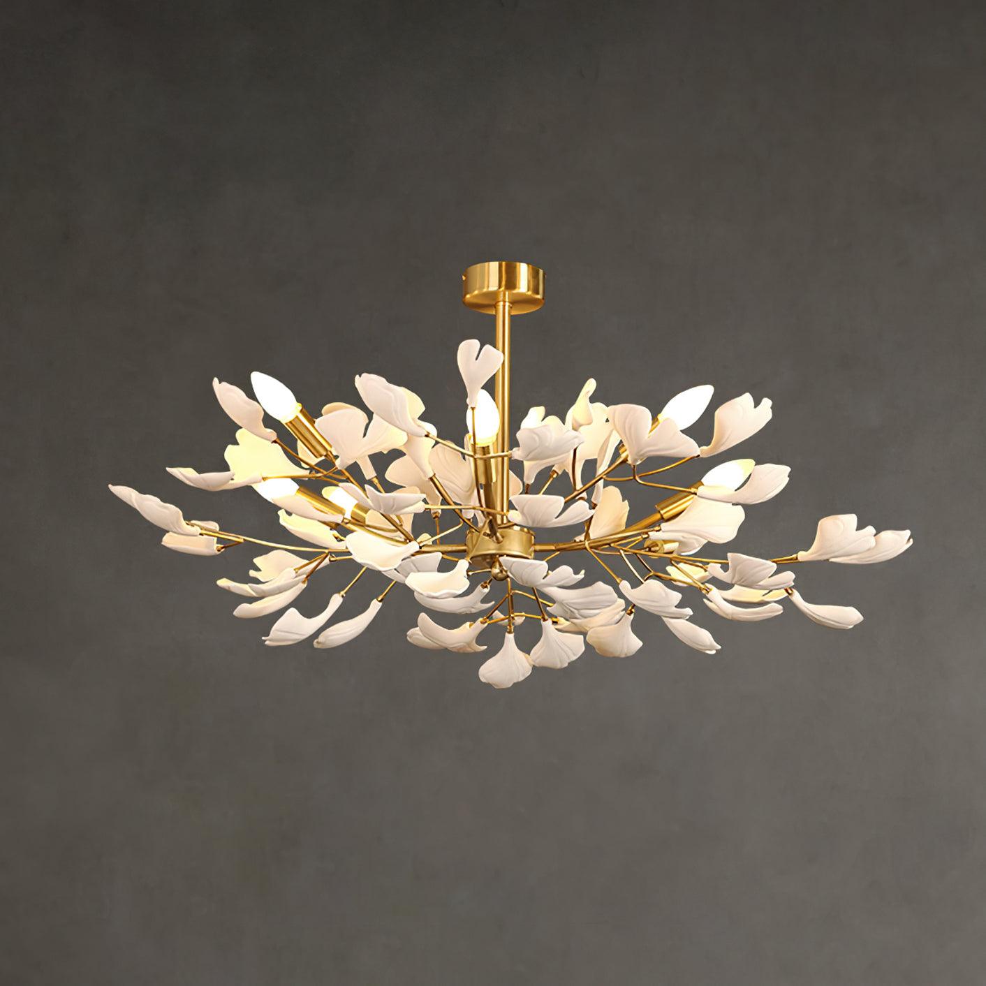 Nale Chandelier Ginkgo Leaf Brass Ceramic