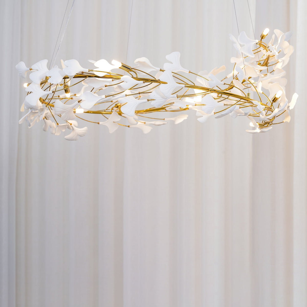 Umberis Pendant Lamp Gingko Porcelain Leaves Gold