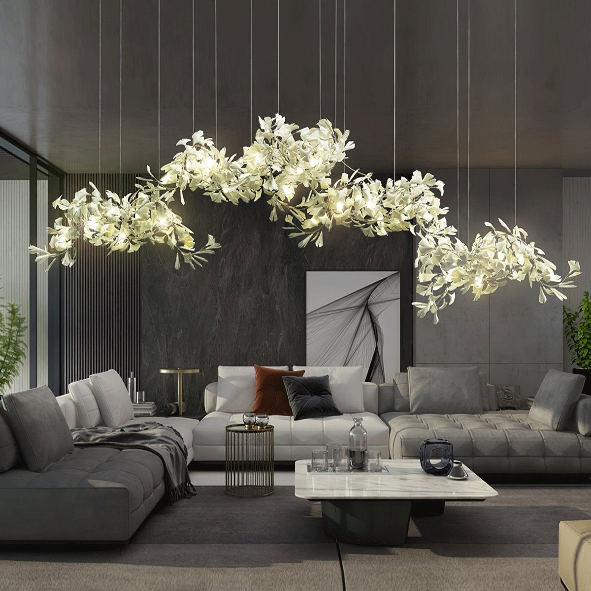 Ririxel Pendant Lamp Gingko Ceramic Petals Gold