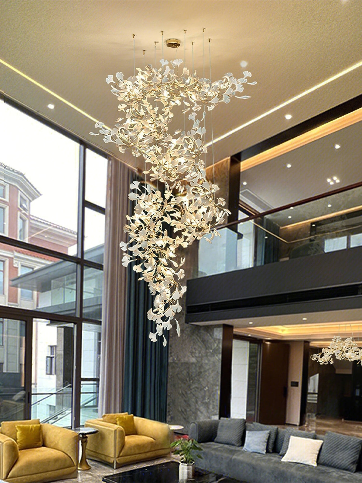 Sorvyn Pendant Lamp Ginkgo Ceramic Brass Floral