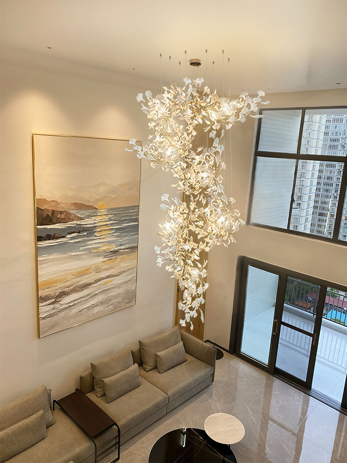 Sorvyn Pendant Lamp Ginkgo Ceramic Brass Floral