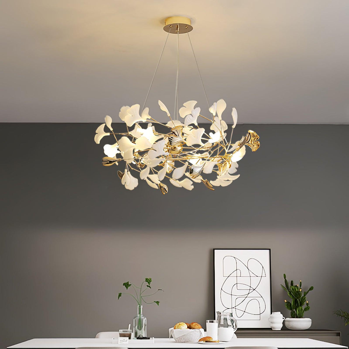 Quiven Chandelier Gingko Leaf Ceramic Gold Elegant