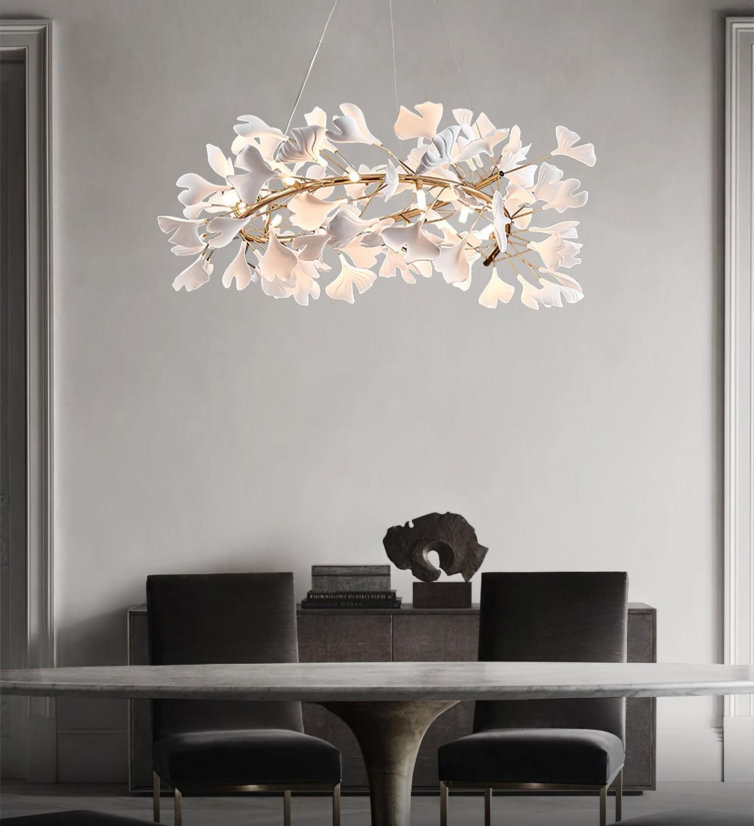 Umberis Pendant Lamp Gingko Porcelain Leaves Gold