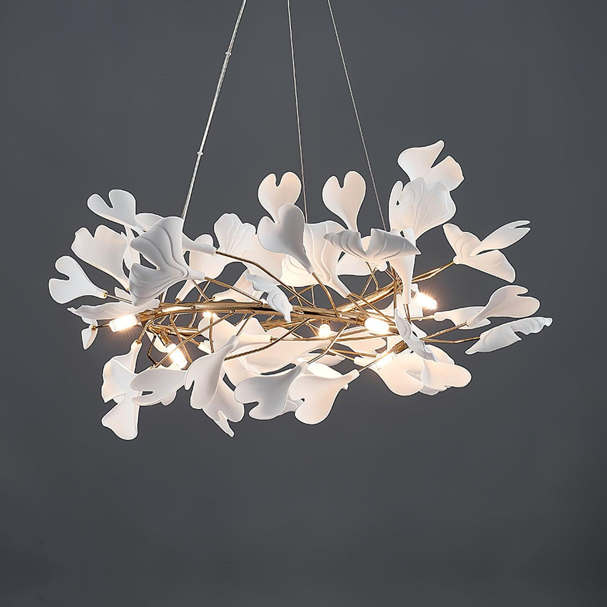 Umberis Pendant Lamp Gingko Porcelain Leaves Gold