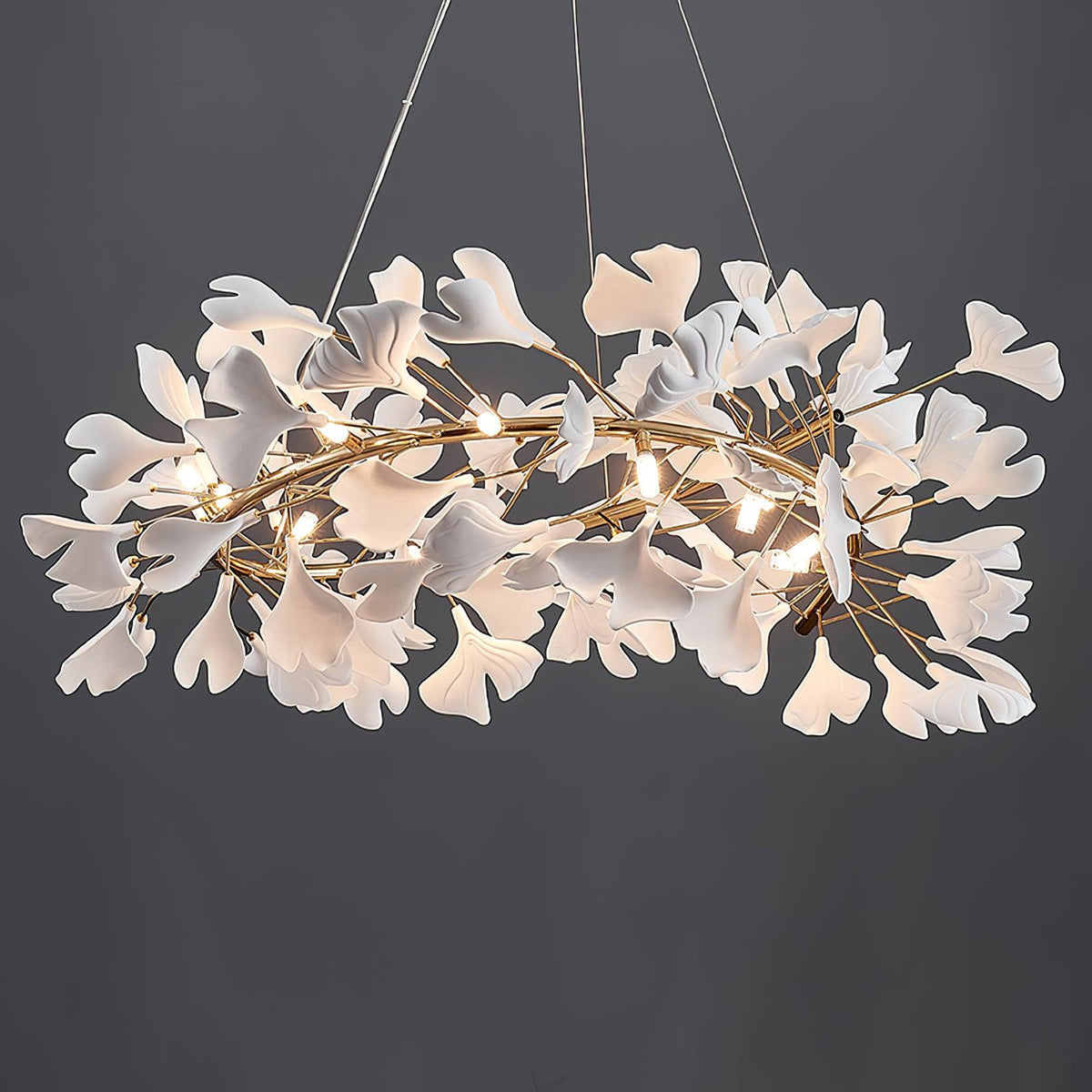Umberis Pendant Lamp Gingko Porcelain Leaves Gold