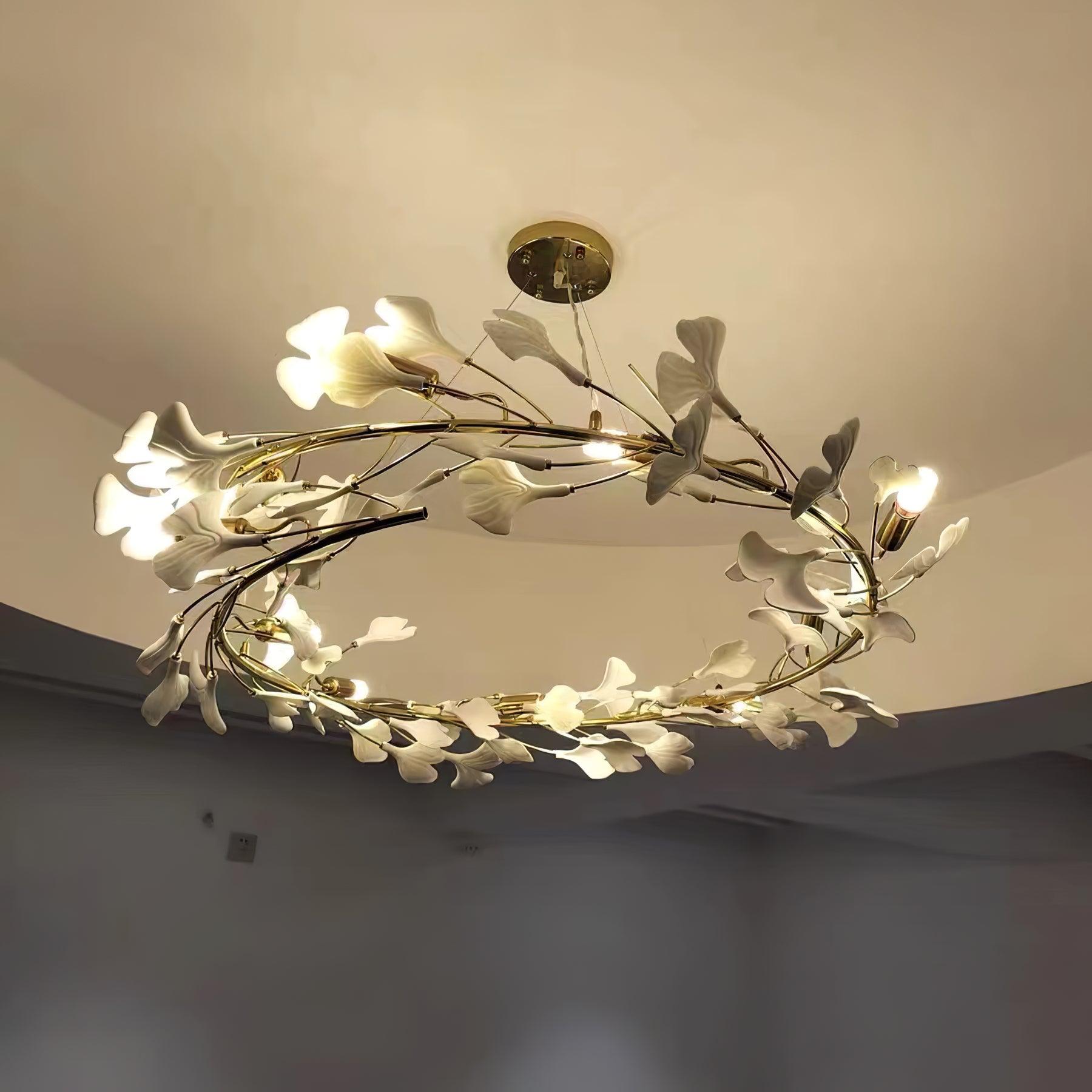 Umberis Pendant Lamp Gingko Porcelain Leaves Gold