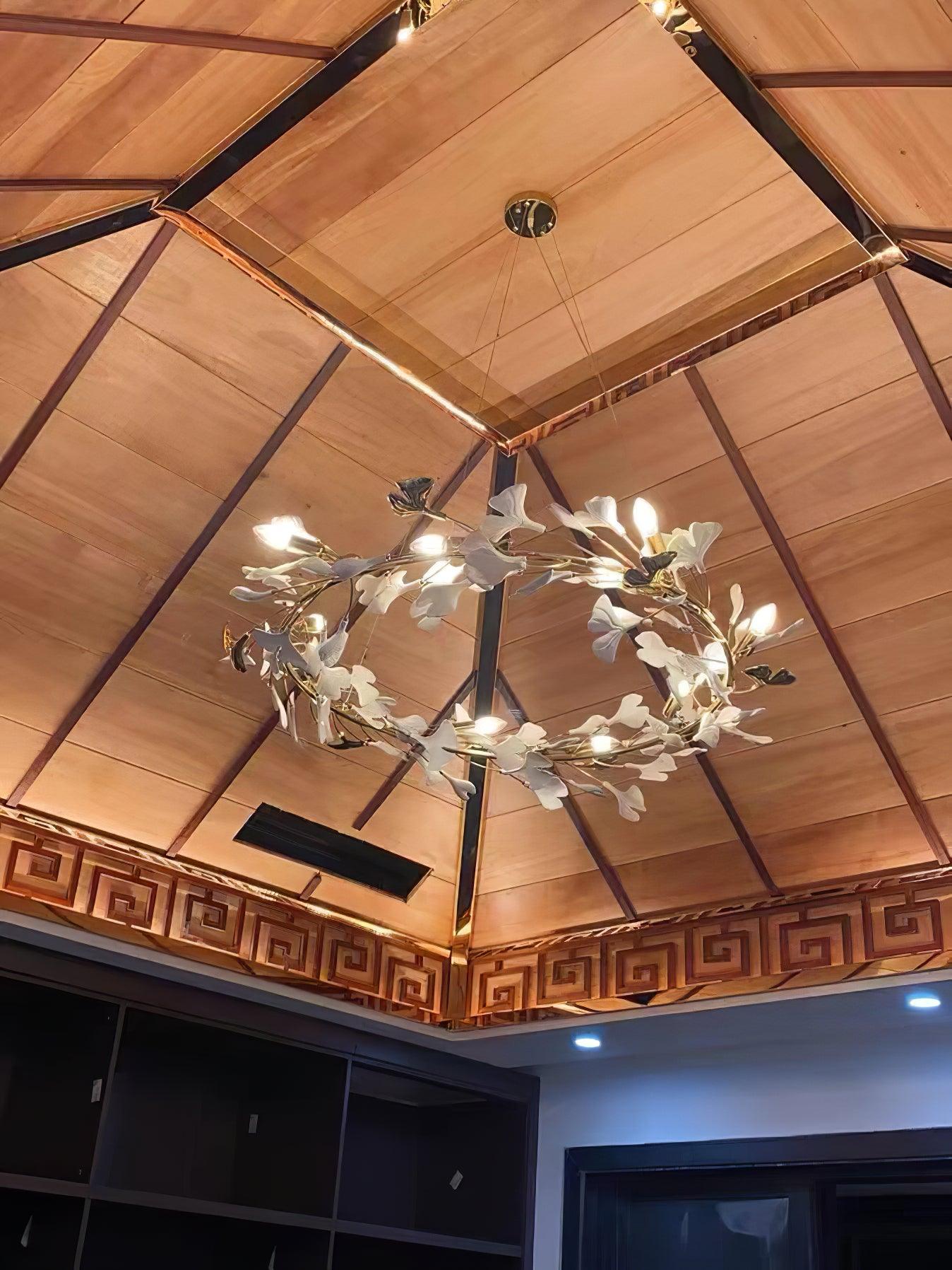 Umberis Pendant Lamp Gingko Porcelain Leaves Gold