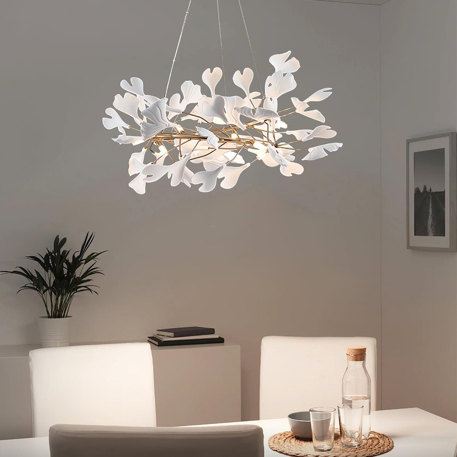 Umberis Pendant Lamp Gingko Porcelain Leaves Gold