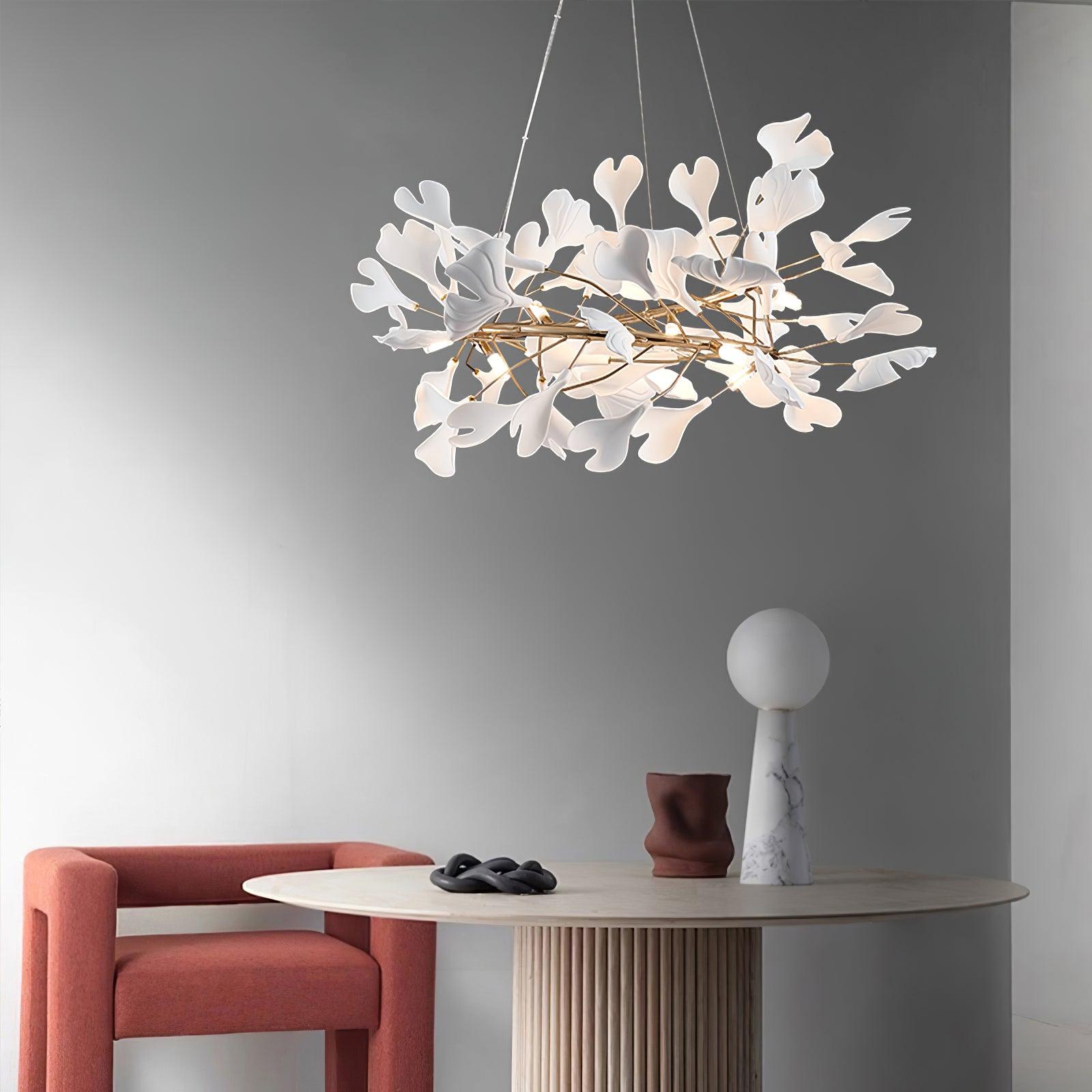 Umberis Pendant Lamp Gingko Porcelain Leaves Gold