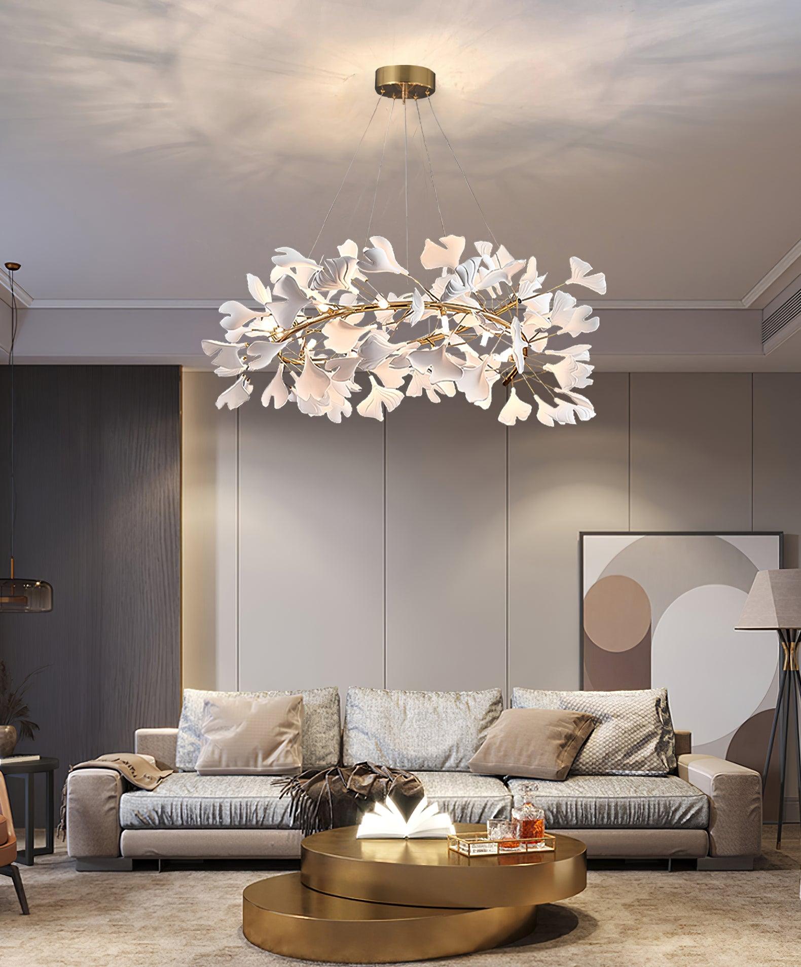 Umberis Pendant Lamp Gingko Porcelain Leaves Gold
