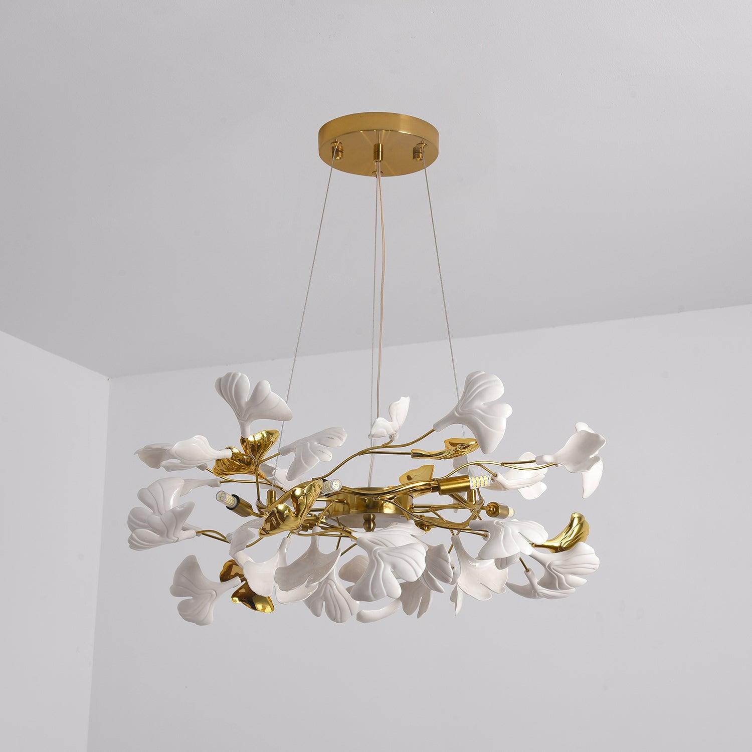 Oden Chandelier Ginkgo Leaf Ceramic Sculptural