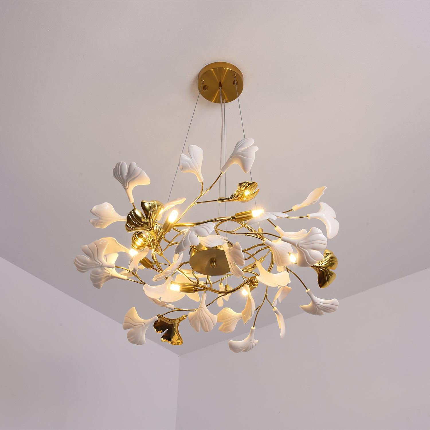 Oden Chandelier Ginkgo Leaf Ceramic Sculptural