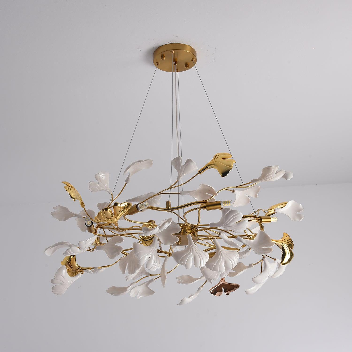 Oden Chandelier Ginkgo Leaf Ceramic Sculptural