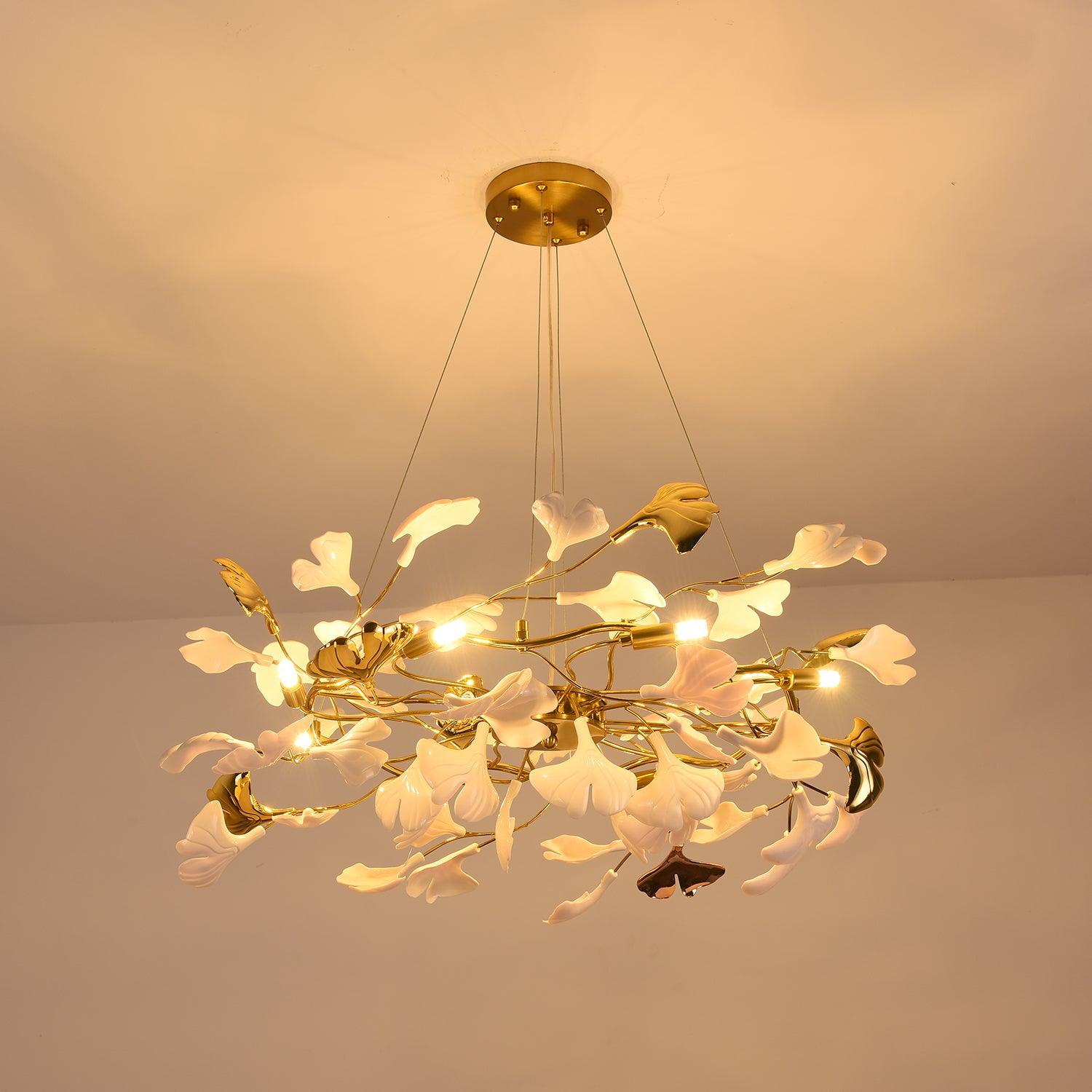 Oden Chandelier Ginkgo Leaf Ceramic Sculptural