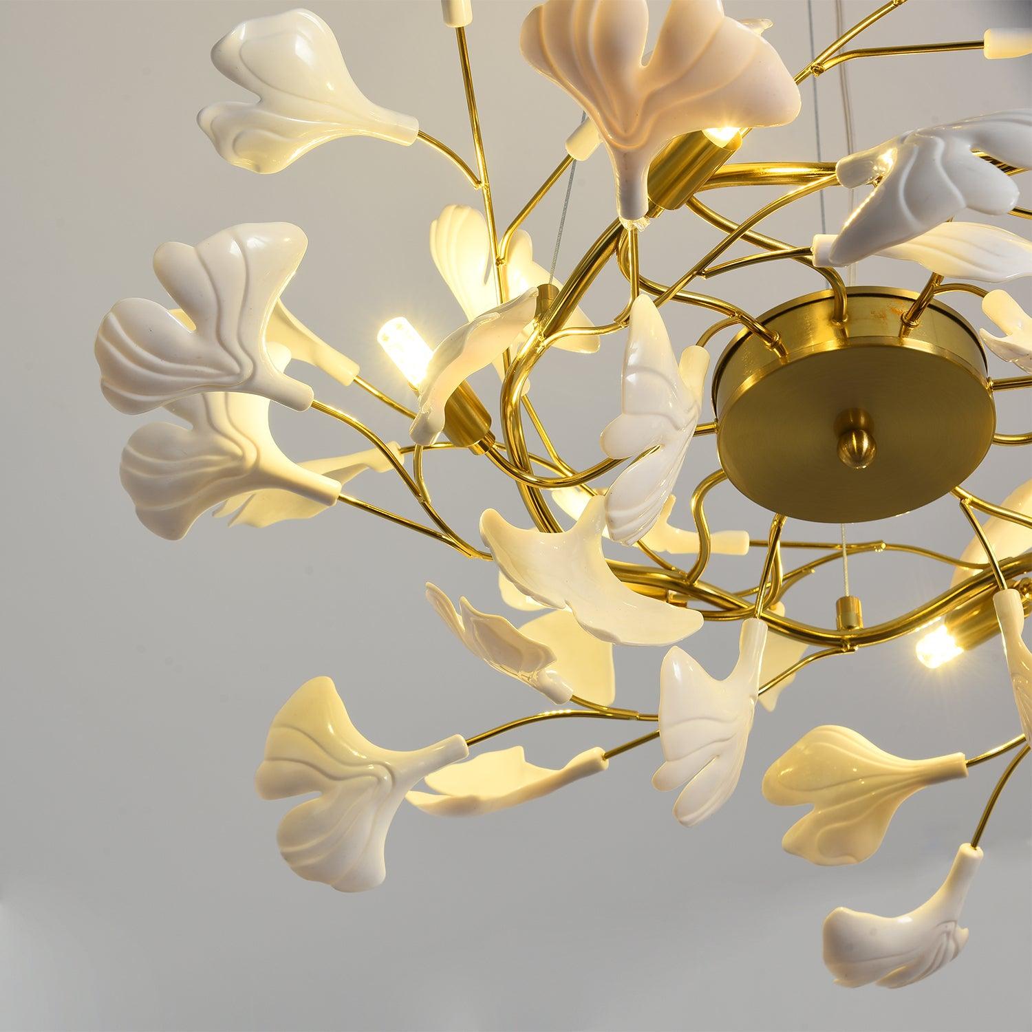Oden Chandelier Ginkgo Leaf Ceramic Sculptural