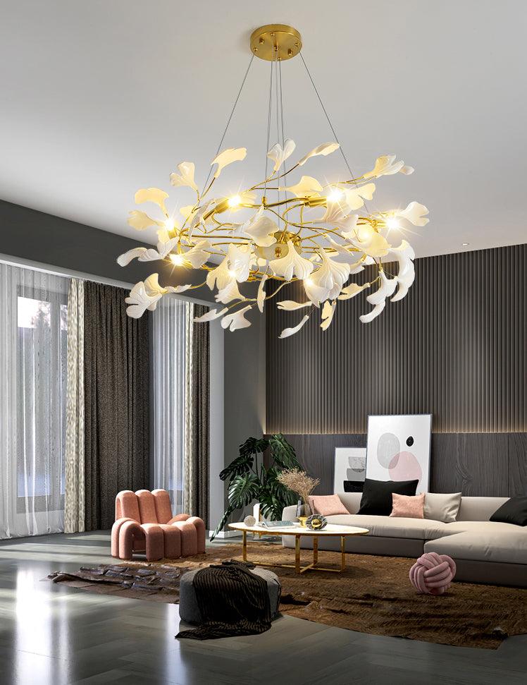 Oden Chandelier Ginkgo Leaf Ceramic Sculptural