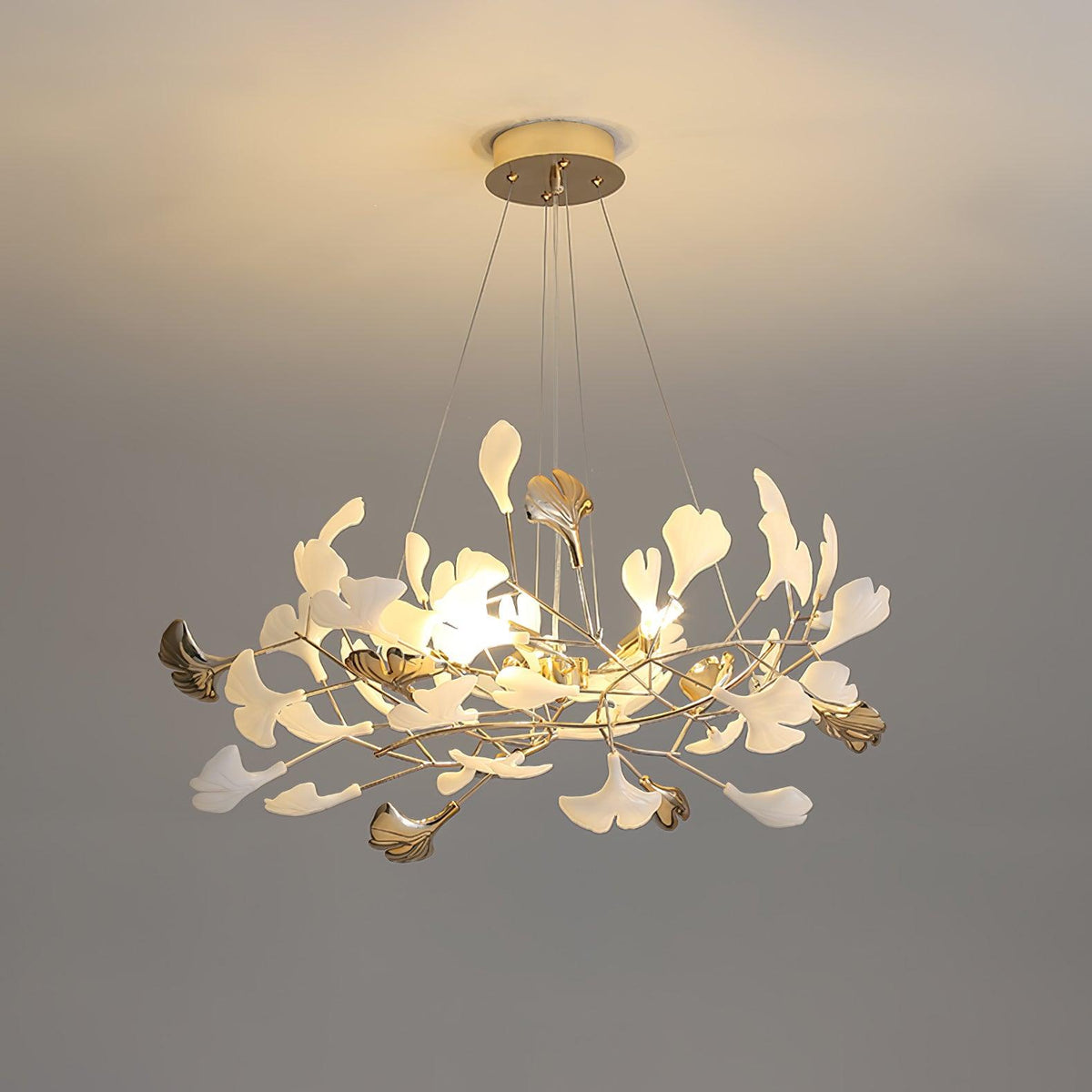 Eliinira Chandelier Gingko Ceramic Leaves Iron Frame