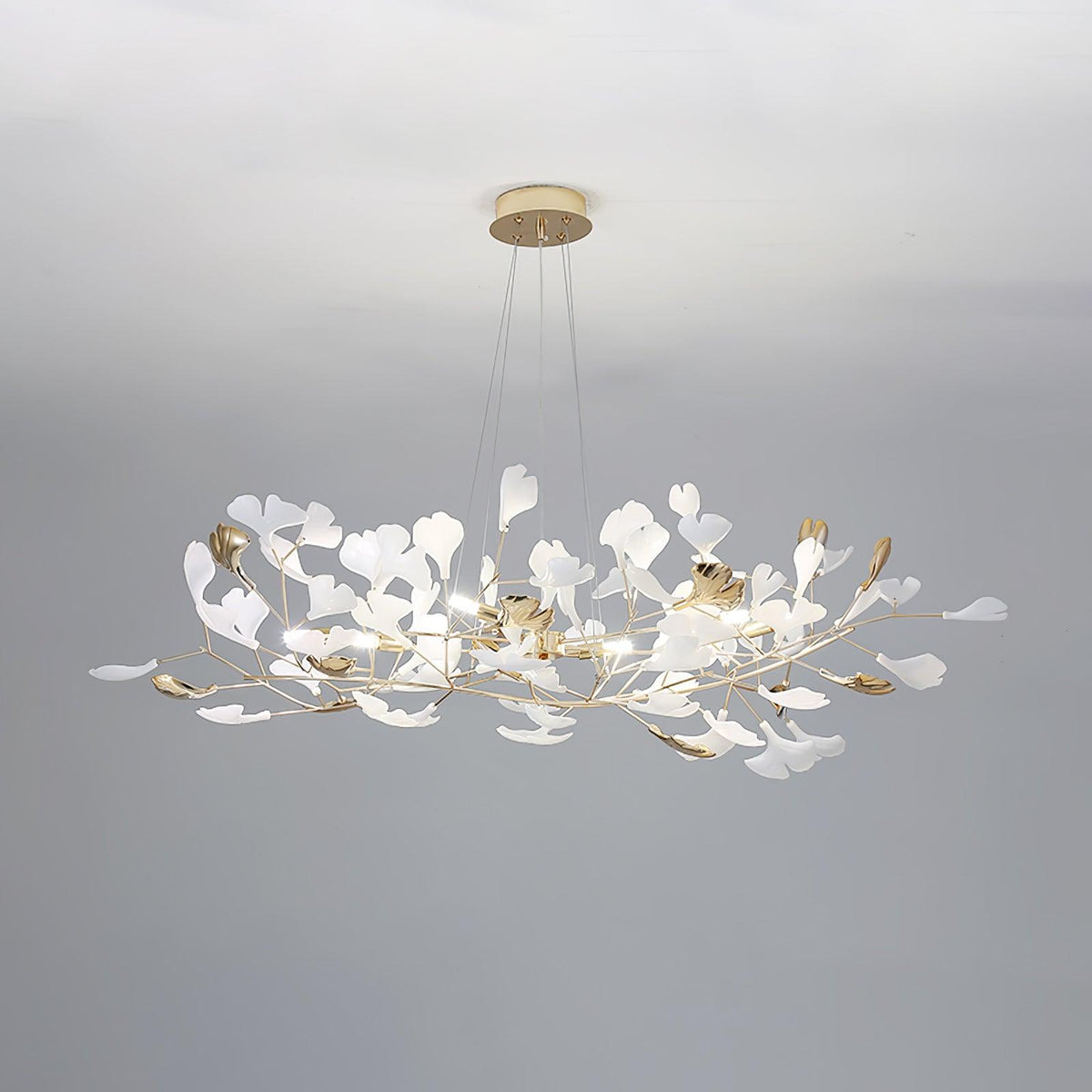 Eliinira Chandelier Gingko Ceramic Leaves Iron Frame