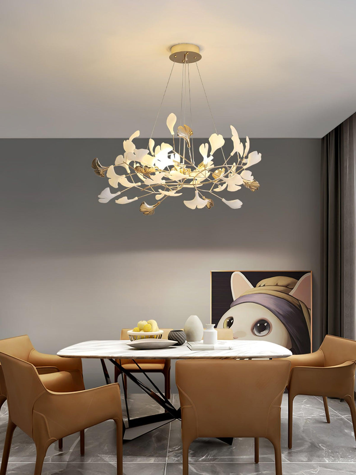 Eliinira Chandelier Gingko Ceramic Leaves Iron Frame