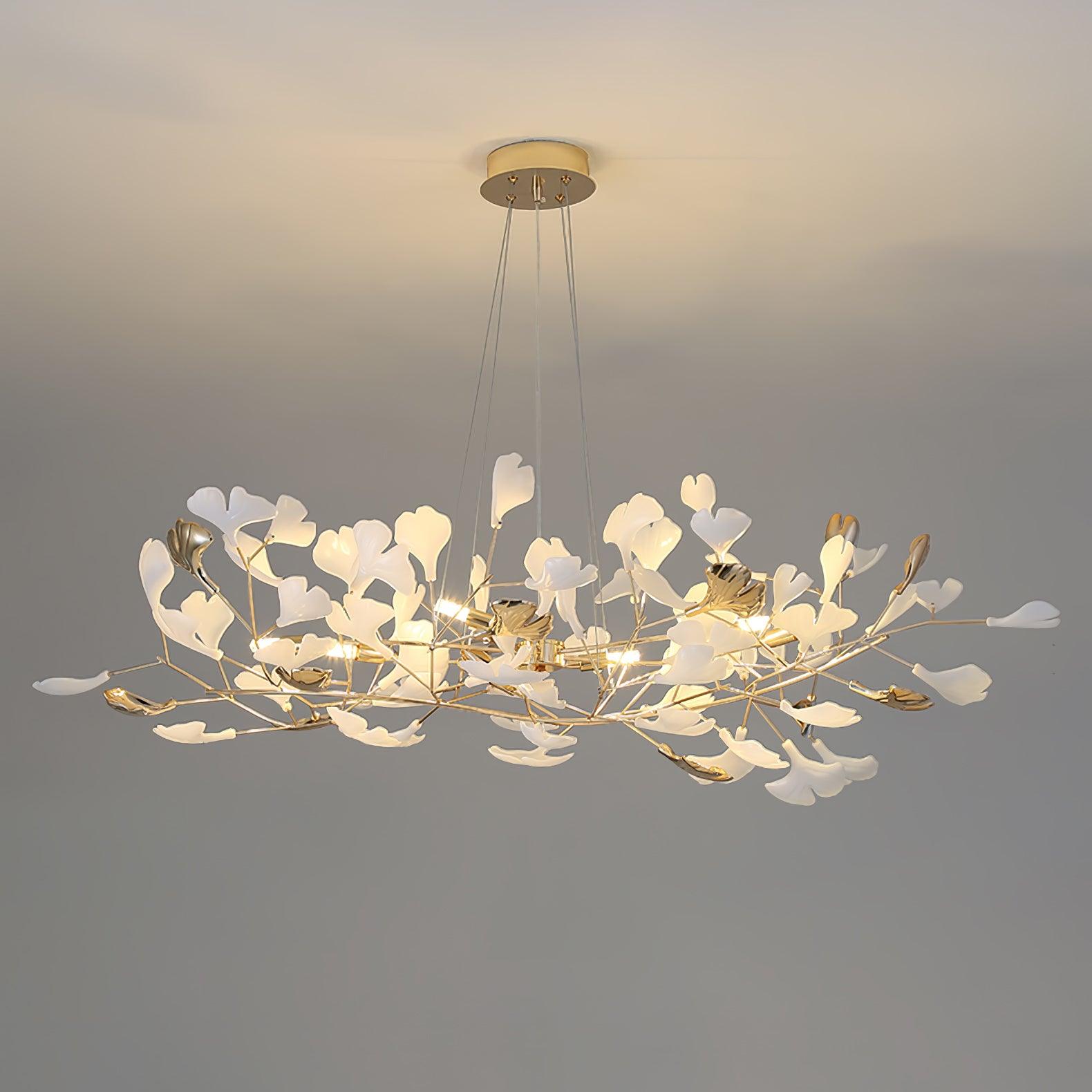 Eliinira Chandelier Gingko Ceramic Leaves Iron Frame