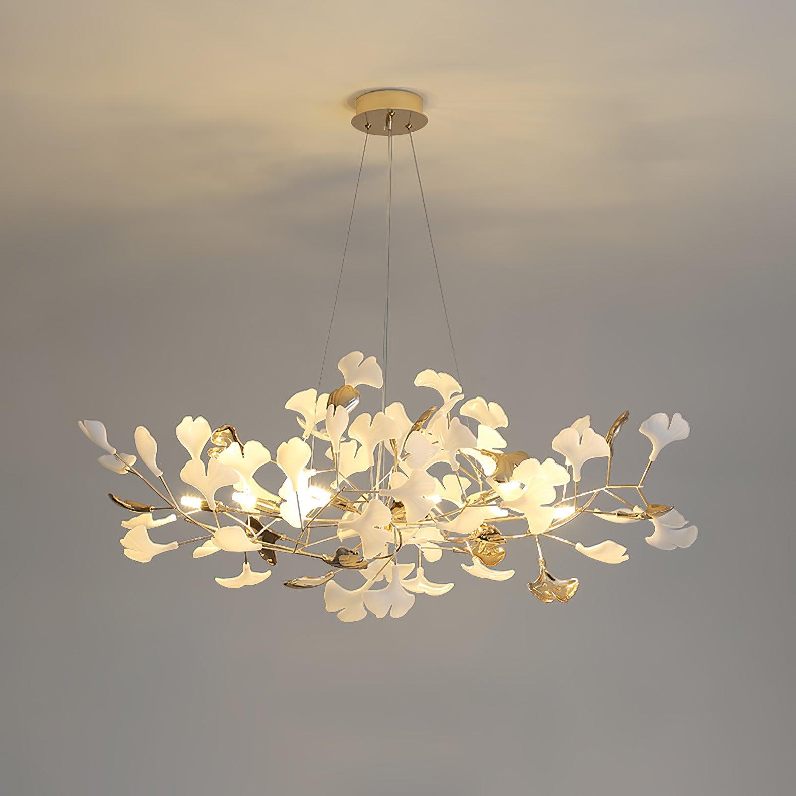 Eliinira Chandelier Gingko Ceramic Leaves Iron Frame