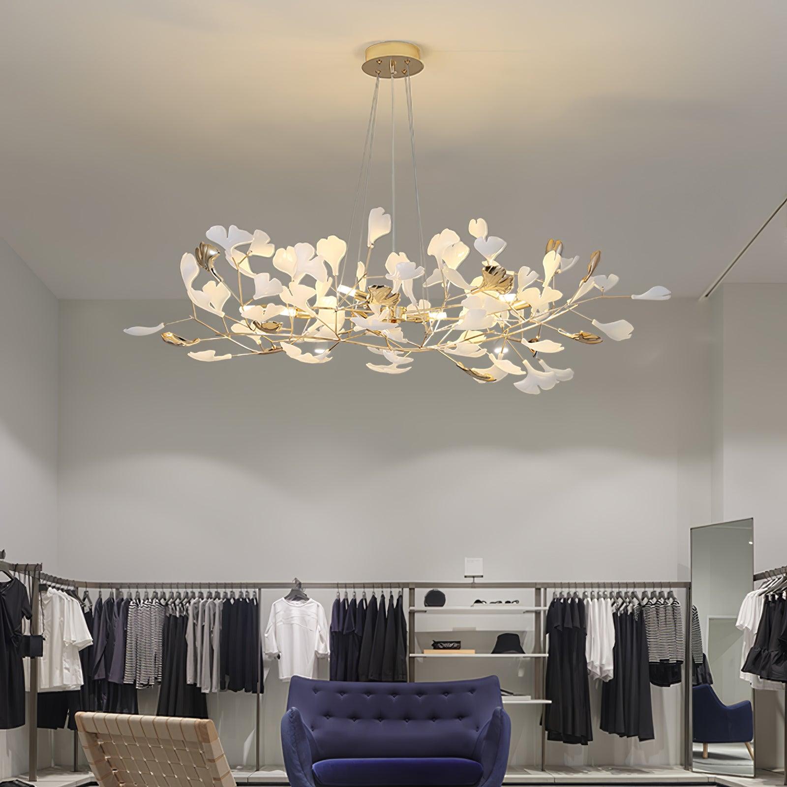 Eliinira Chandelier Gingko Ceramic Leaves Iron Frame