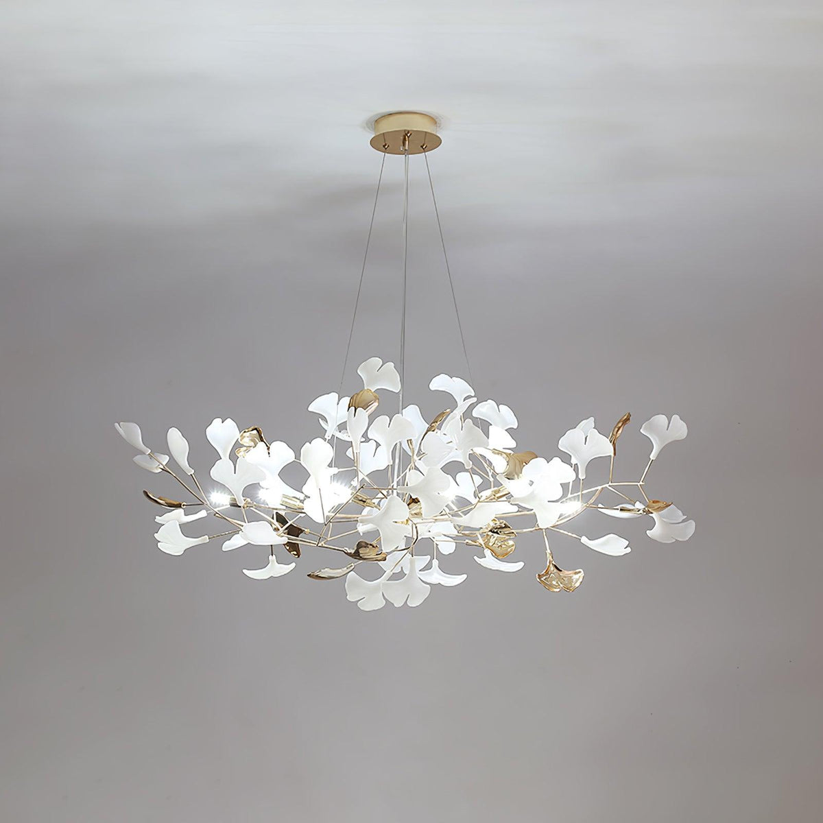 Eliinira Chandelier Gingko Ceramic Leaves Iron Frame