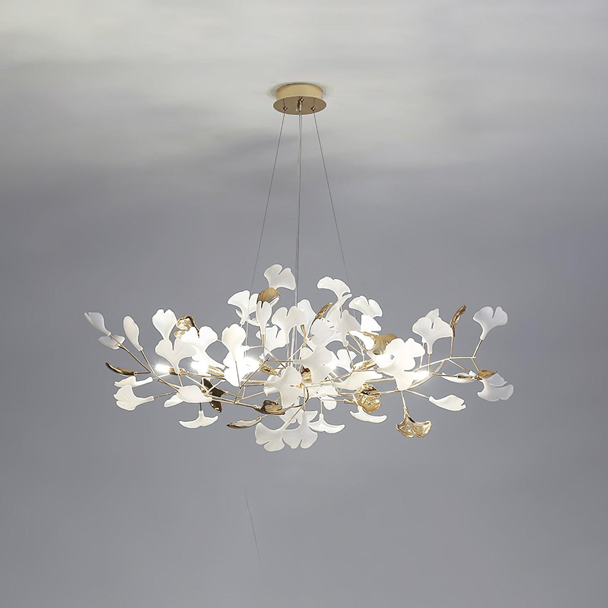 Eliinira Chandelier Gingko Ceramic Leaves Iron Frame