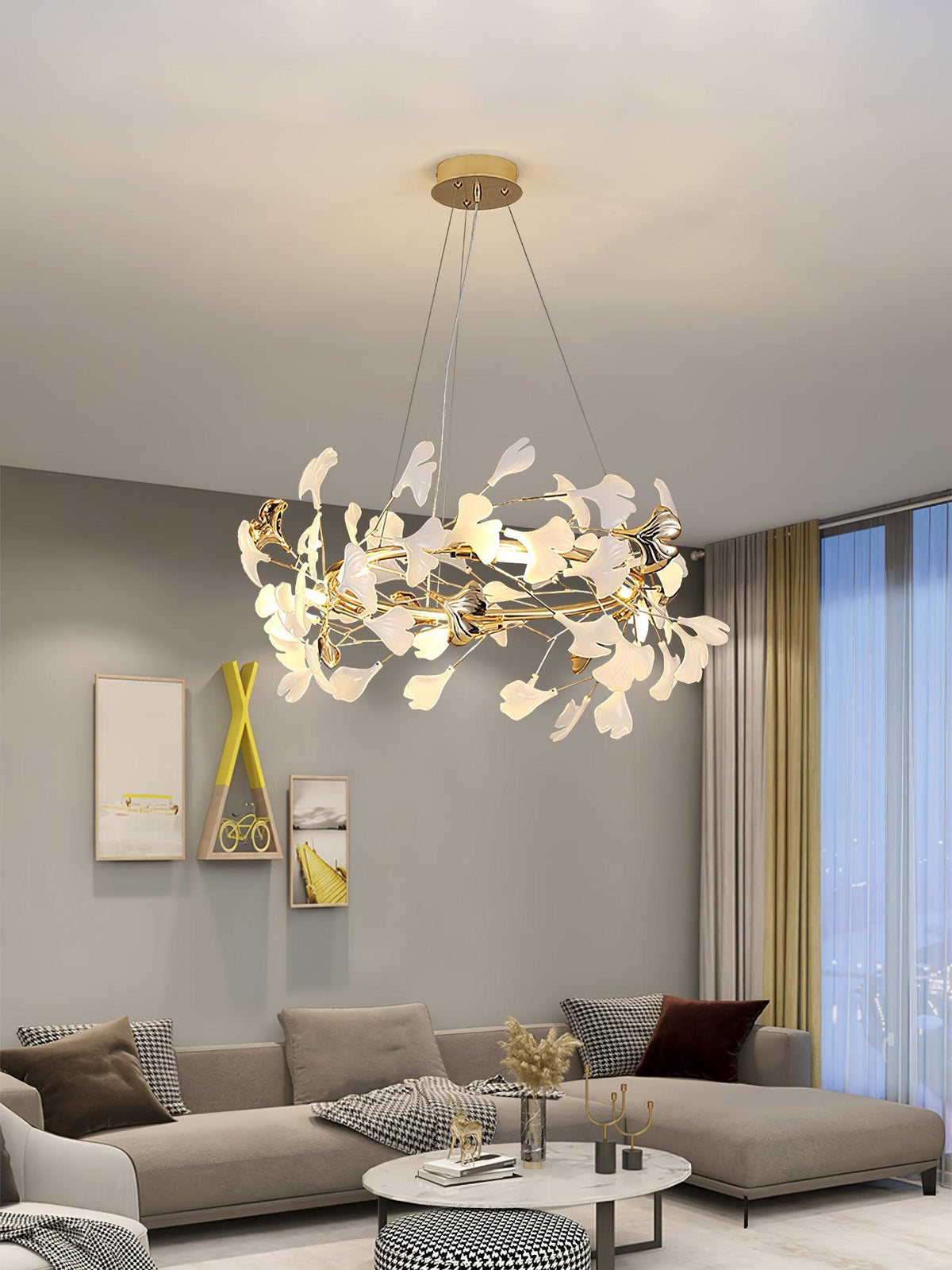 Vixu Postmodern Luxury Gingko Ceramics Chandelier