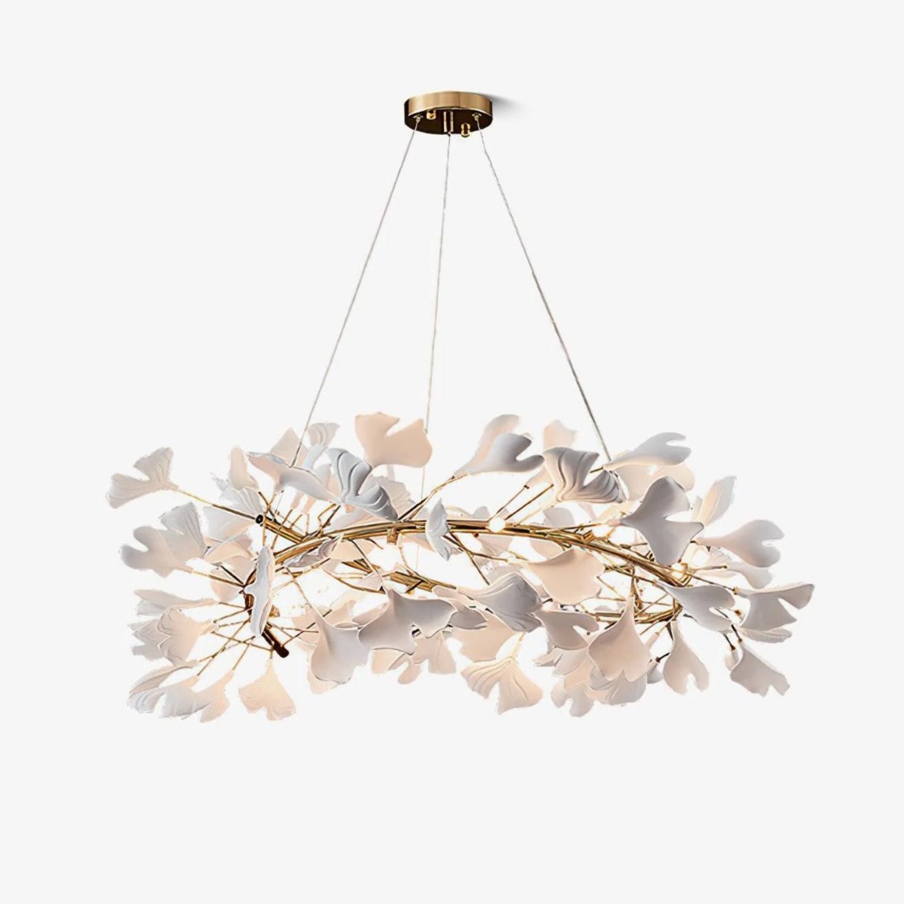 Umberis Pendant Lamp Gingko Porcelain Leaves Gold