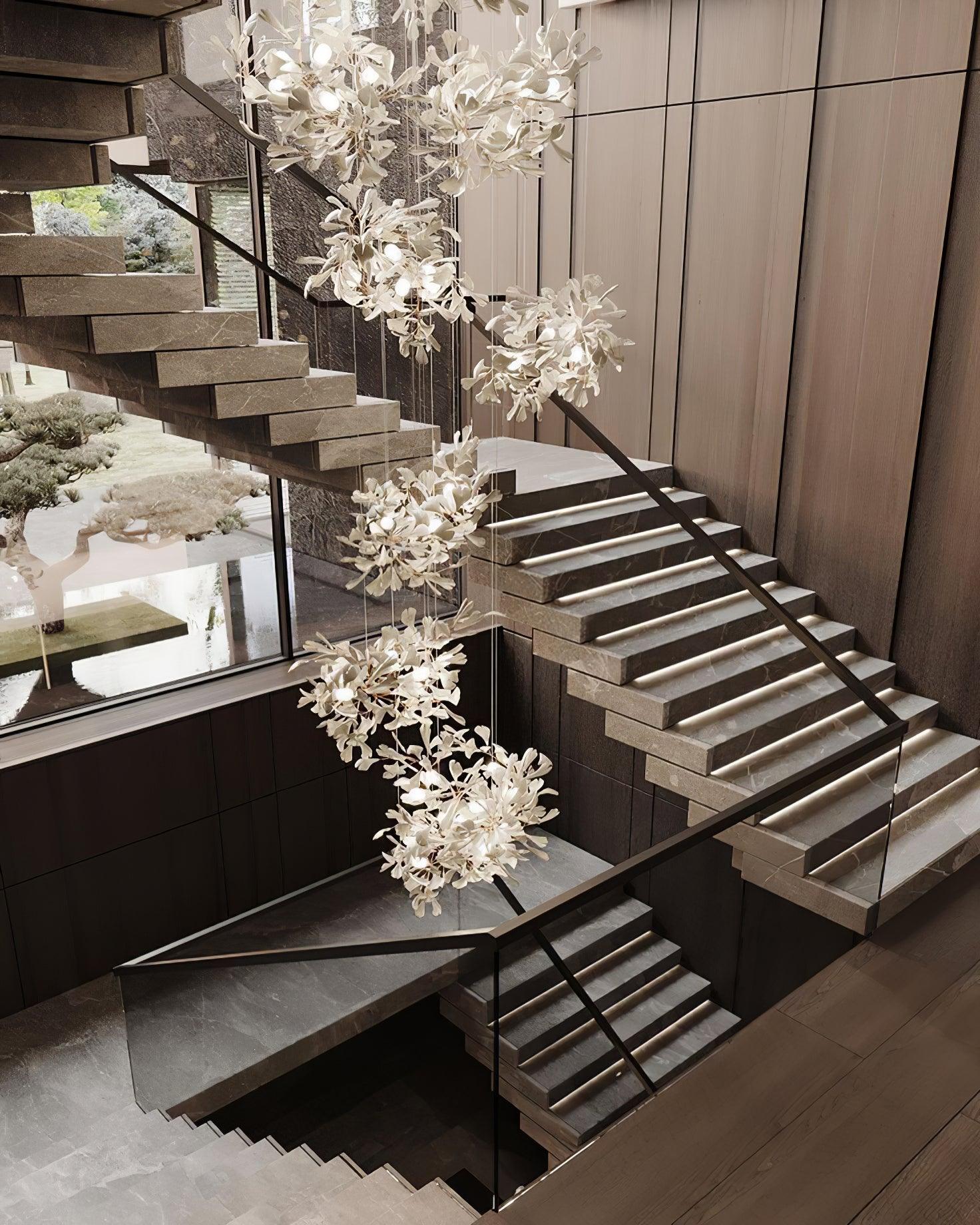 Sorvyn Pendant Lamp Ginkgo Ceramic Brass Floral