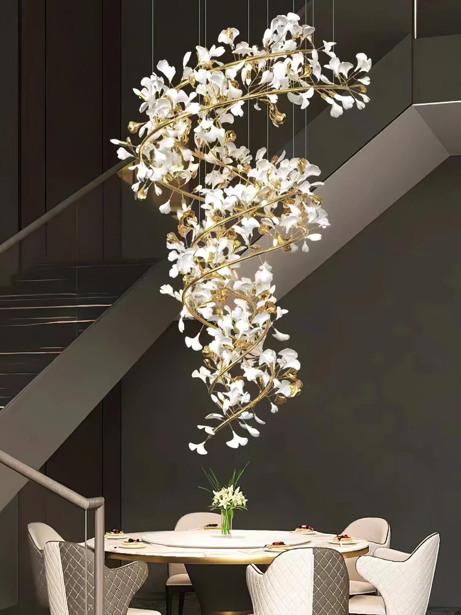 Sorvyn Pendant Lamp Ginkgo Ceramic Brass Floral