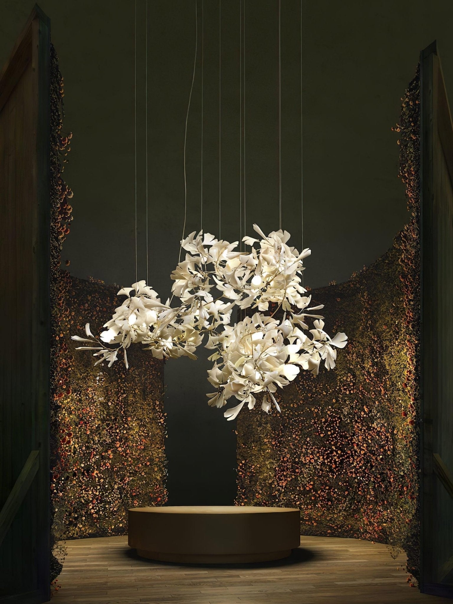 Sorvyn Pendant Lamp Ginkgo Ceramic Brass Floral